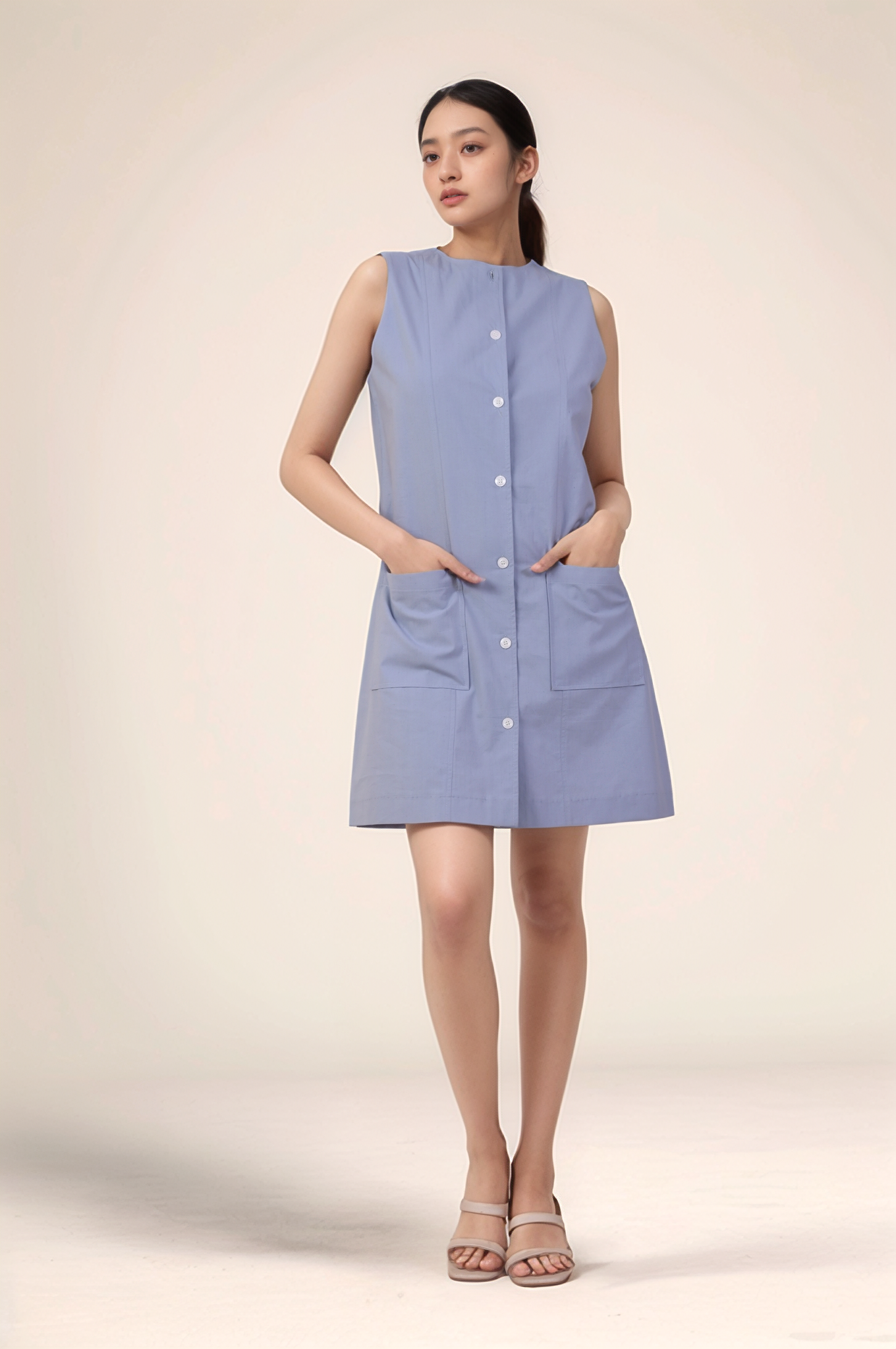 Cadet Grey Cotton Short Dress