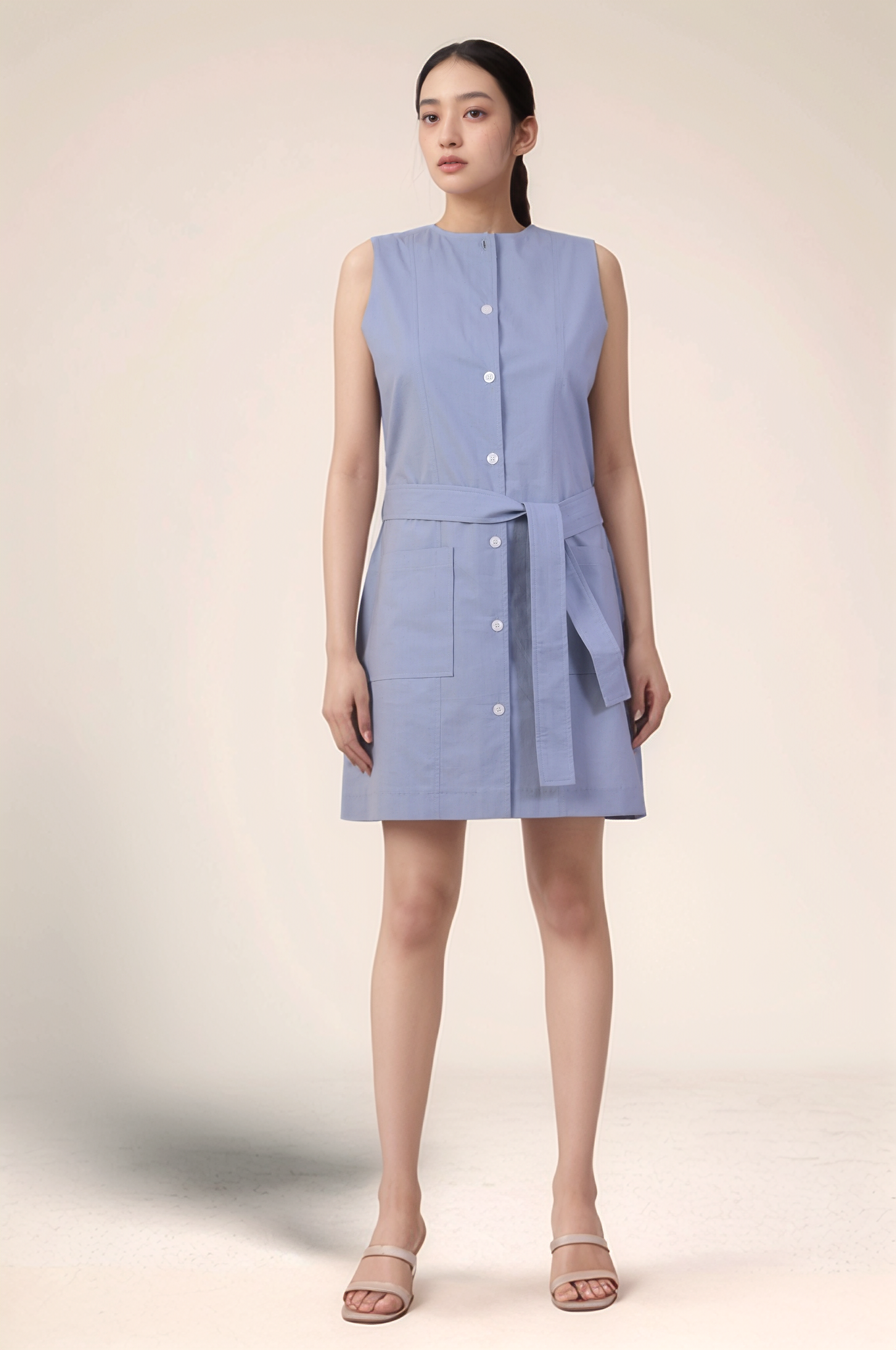 Cadet Grey Cotton Short Dress