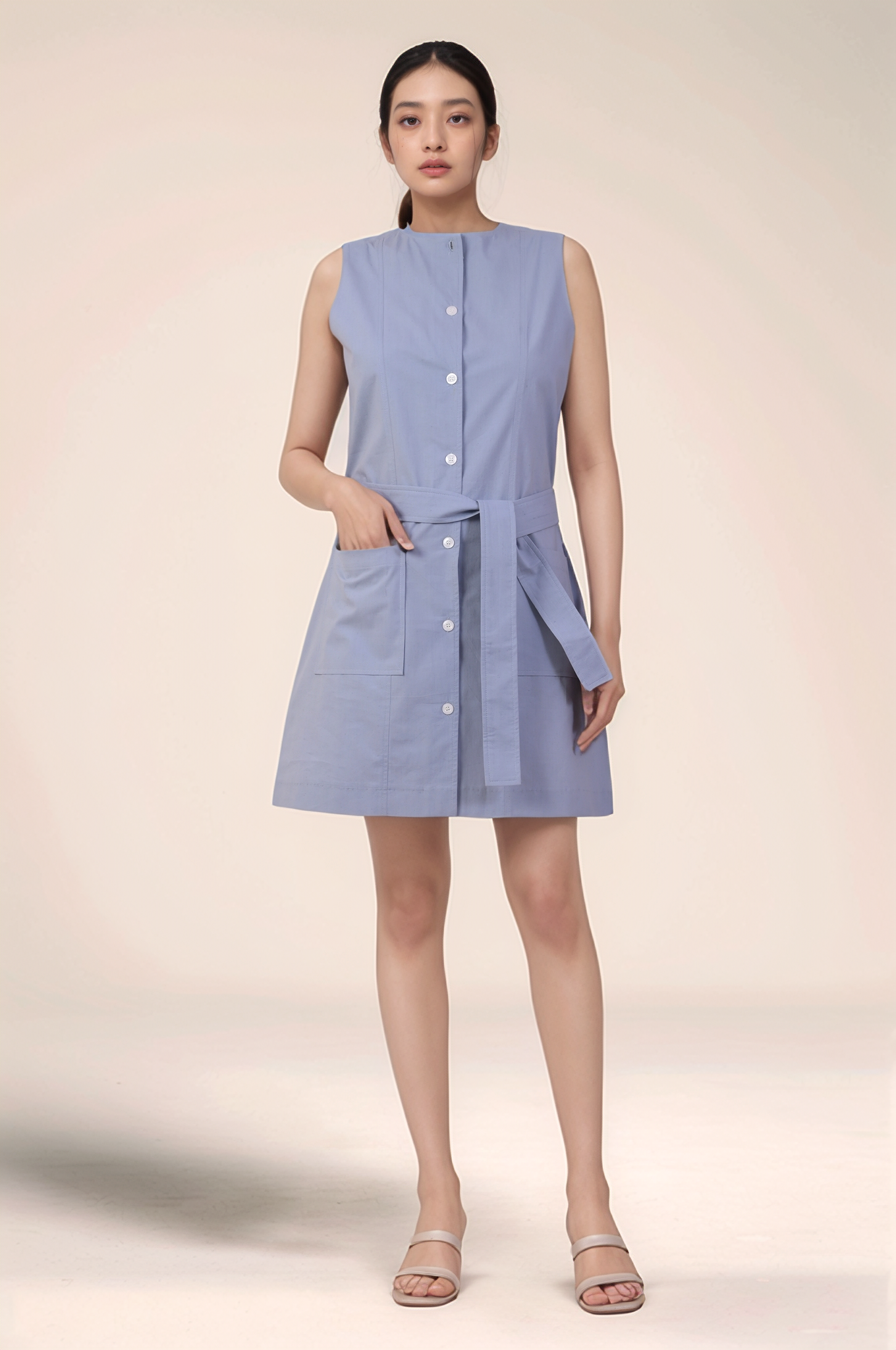 Cadet Grey Cotton Short Dress