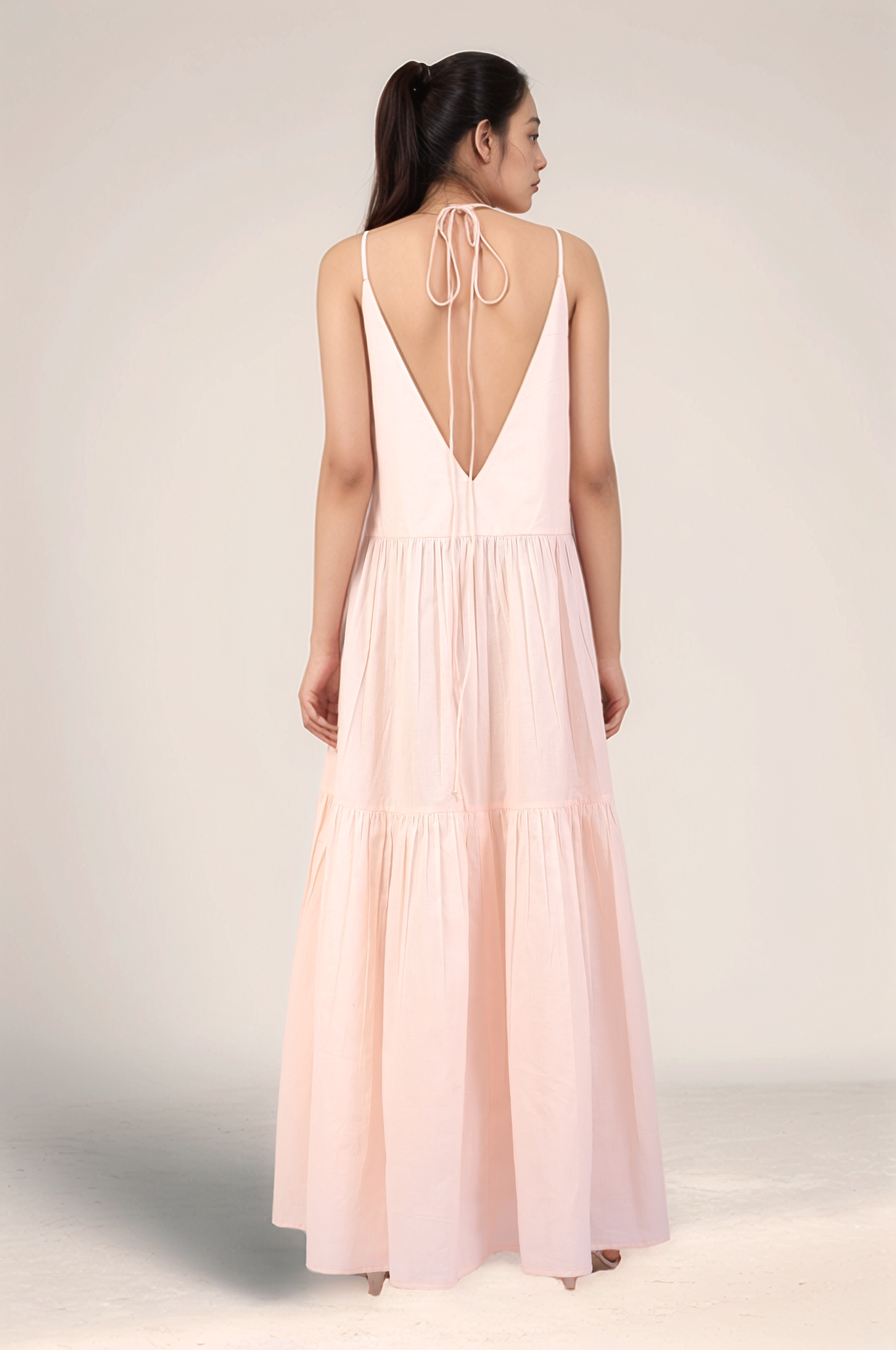 Powder Pink Cotton tiered maxi Dress