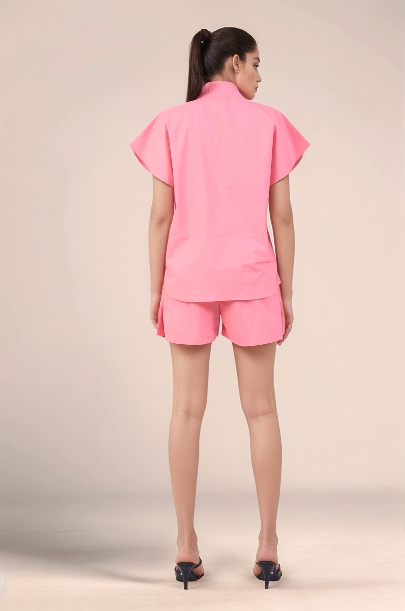 Pink Turtle Neck Loose Cotton Shirt