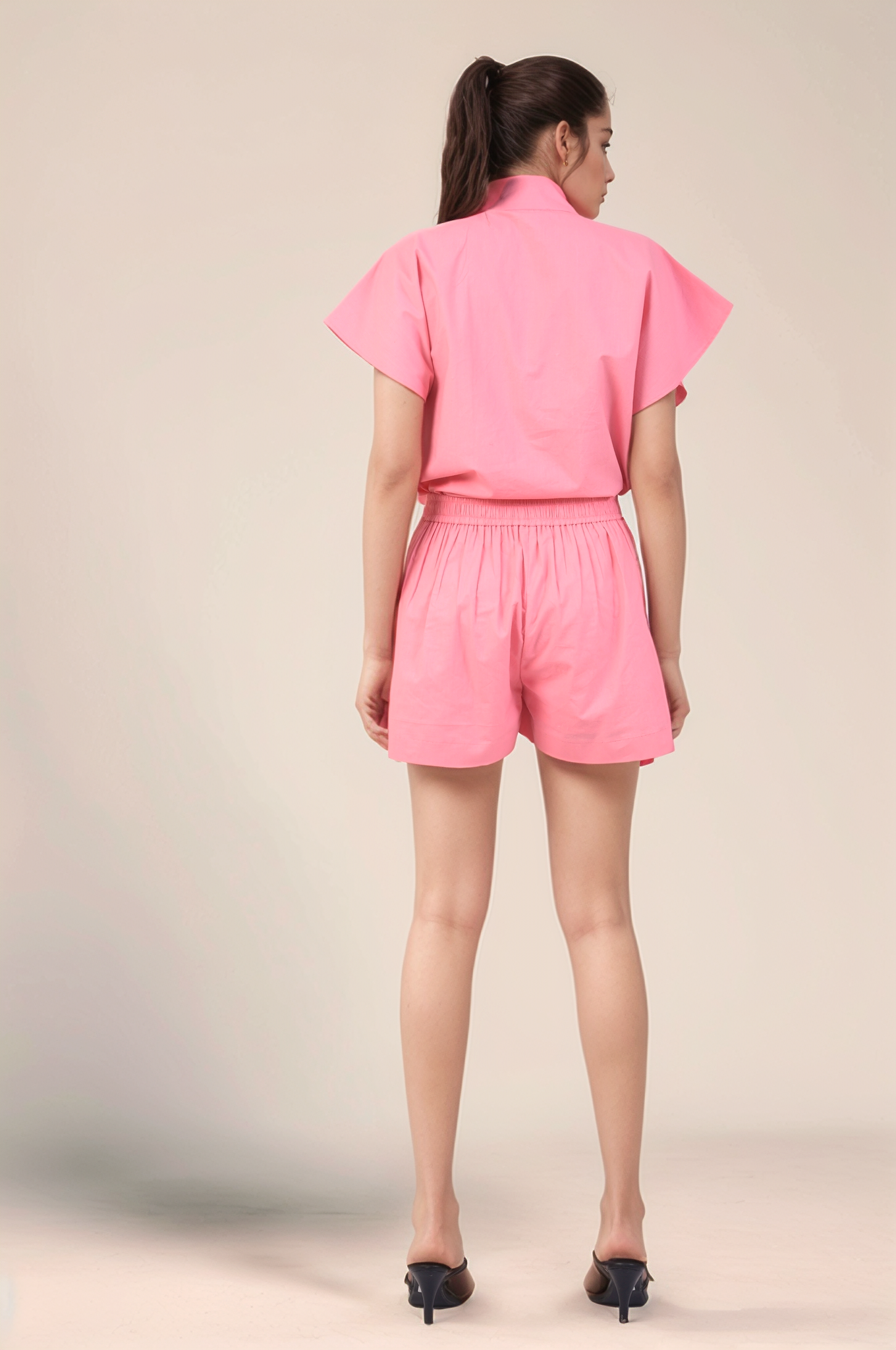 Pink Turtle Neck Loose Cotton Co-ord Suit
