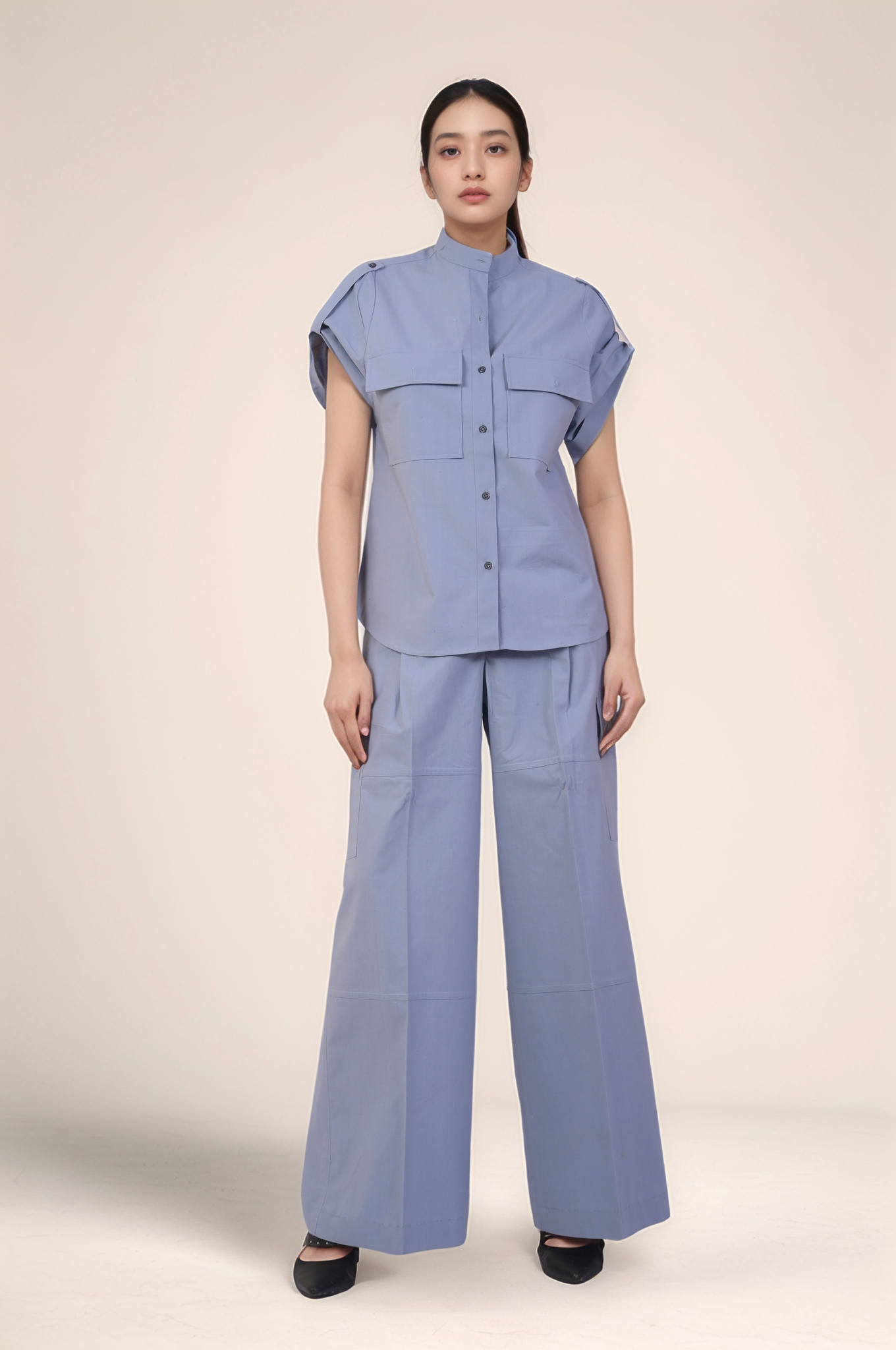 Cadet Grey Mandarin Collar Shirt