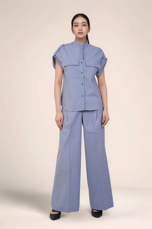 Cadet Grey Mandarin Collar Shirt Co-ord suit