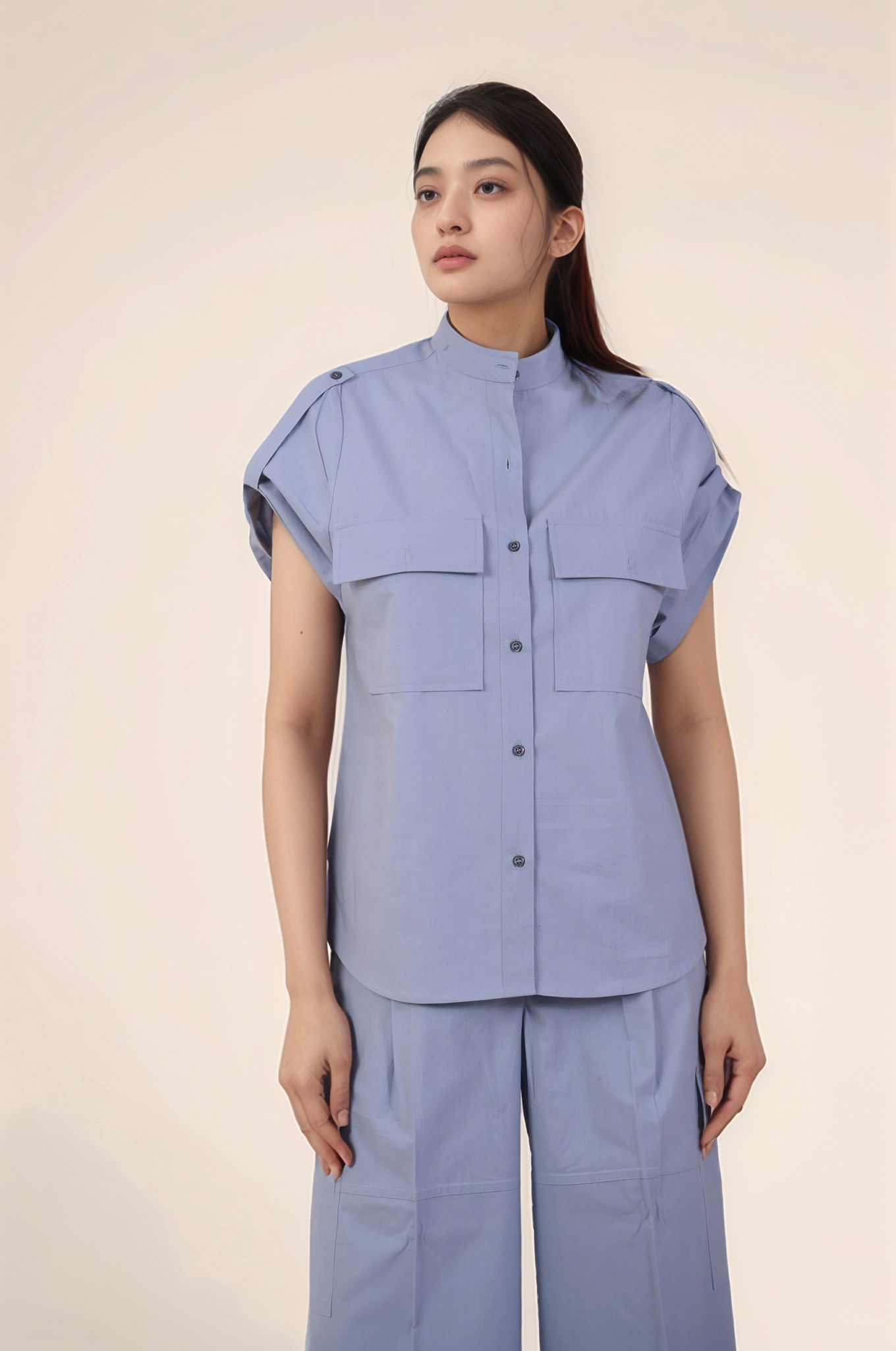 Cadet Grey Mandarin Collar Shirt Co-ord suit
