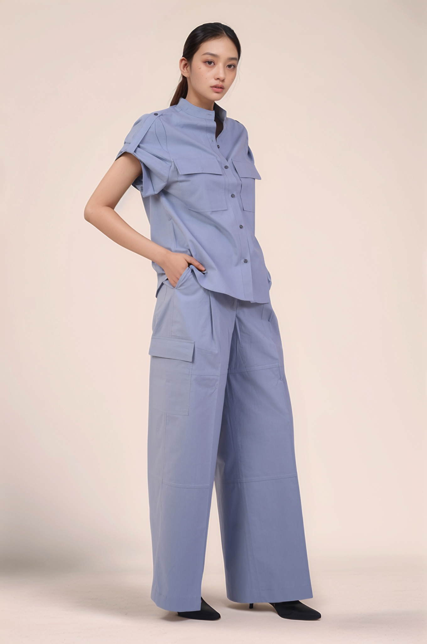 Cadet Grey Mandarin Collar Shirt