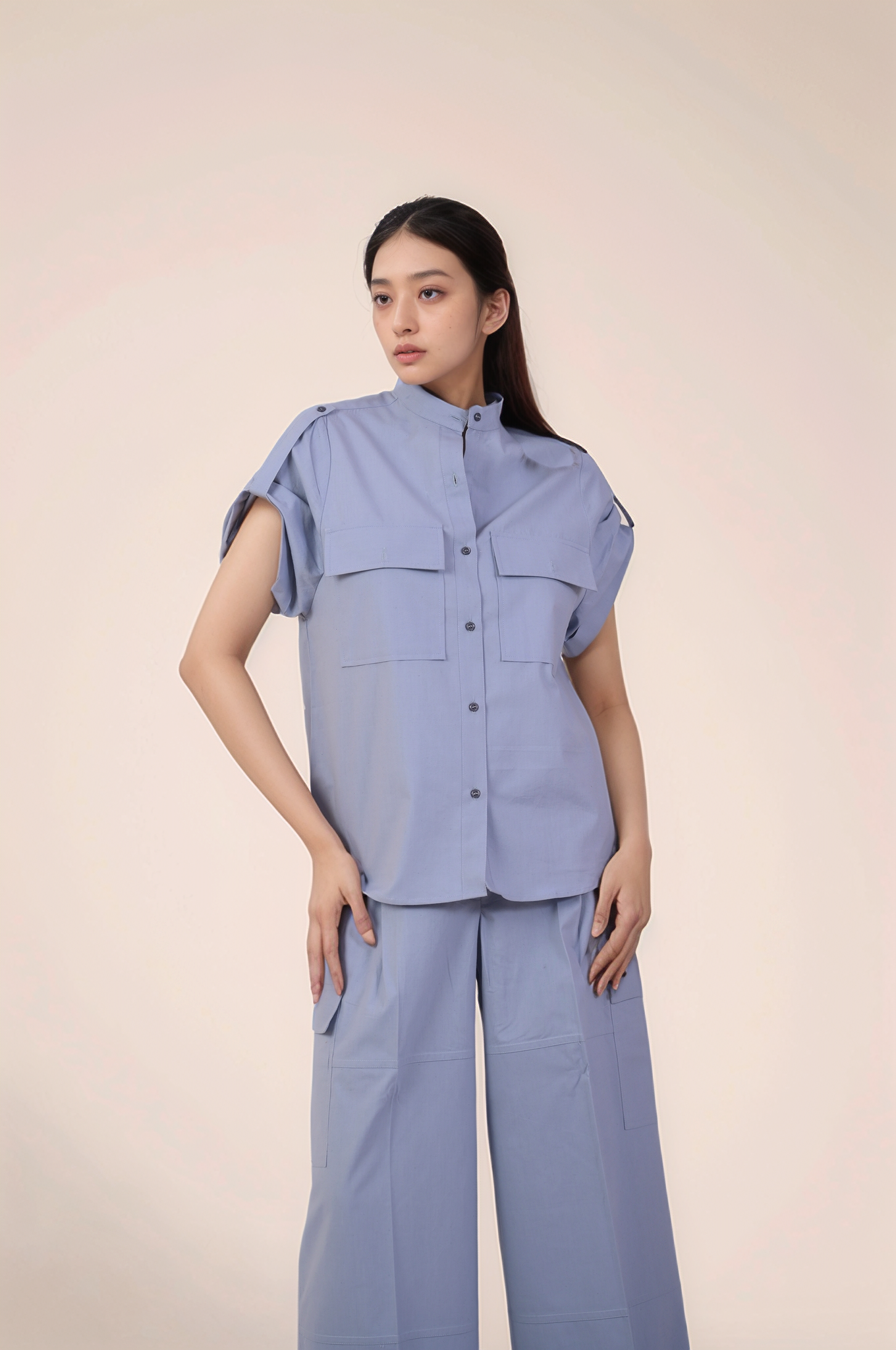 Cadet Grey Mandarin Collar Shirt