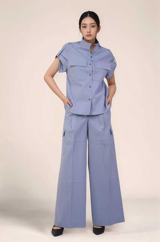 Cadet Grey Mandarin Collar Shirt