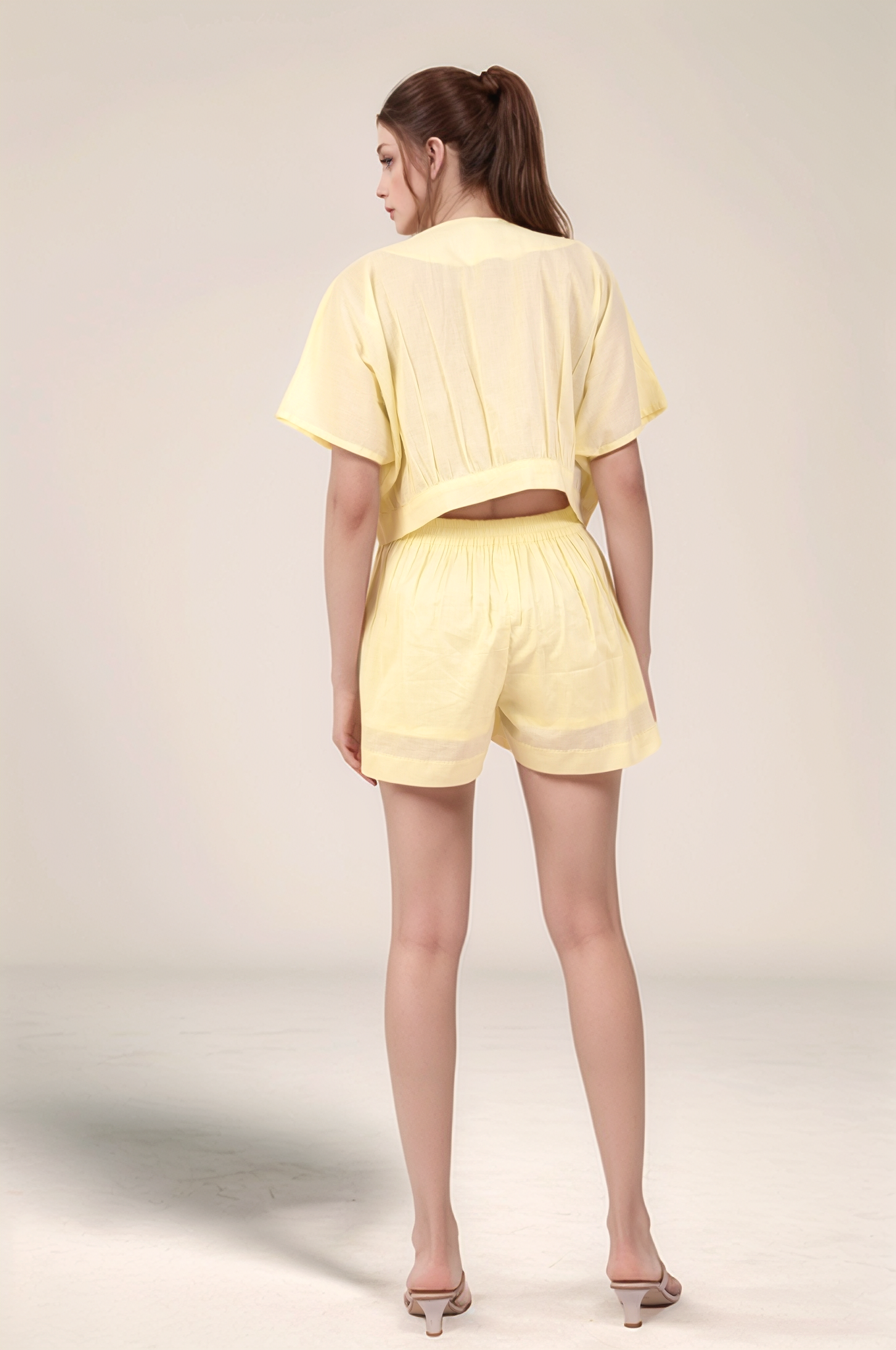 Pale Yellow Cotton Crop Co-ord suit