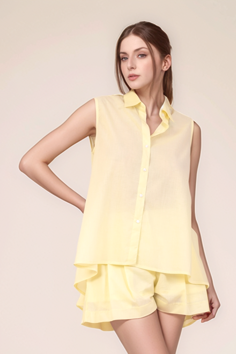 Pale Yellow Cotton Back Knot Shirt