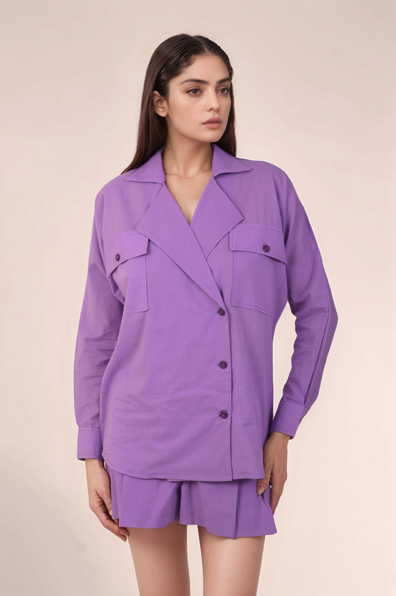 Lavender Batwing Sleeve Cotton Co-ord suit
