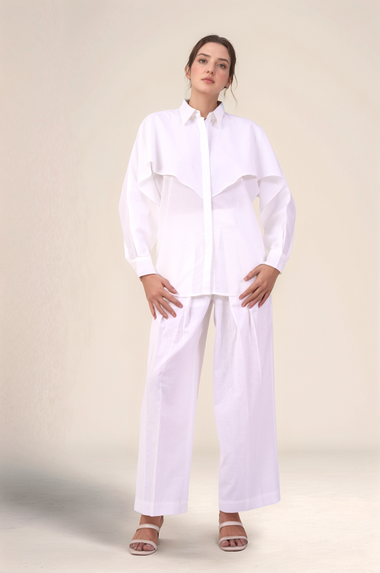 White Cotton Layered Co-ord Suit