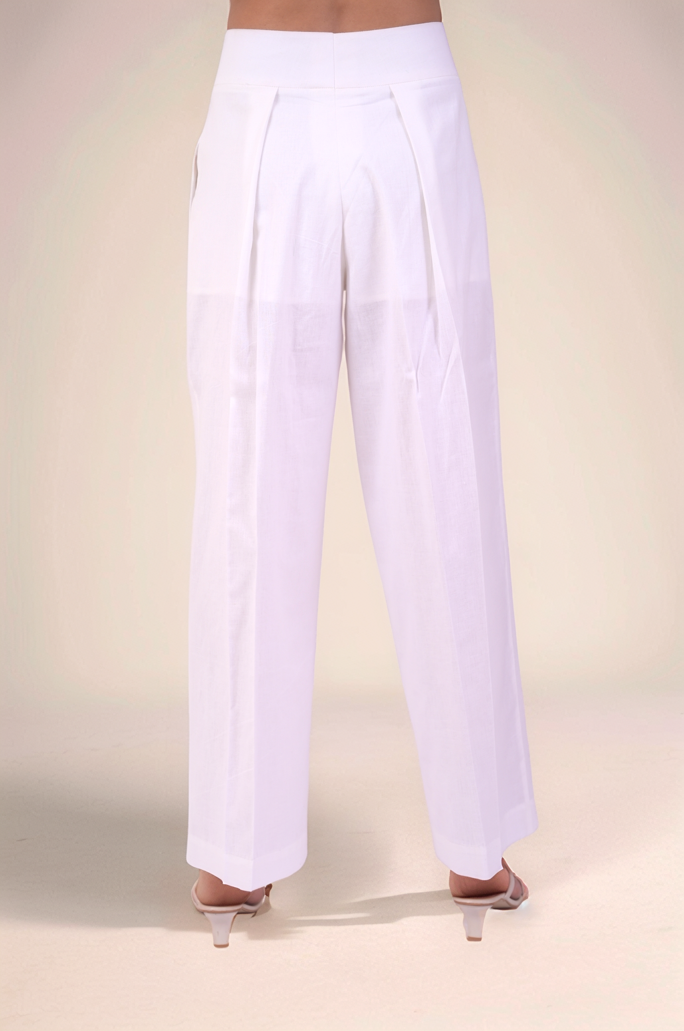 White Cotton Double Pleated Trouser