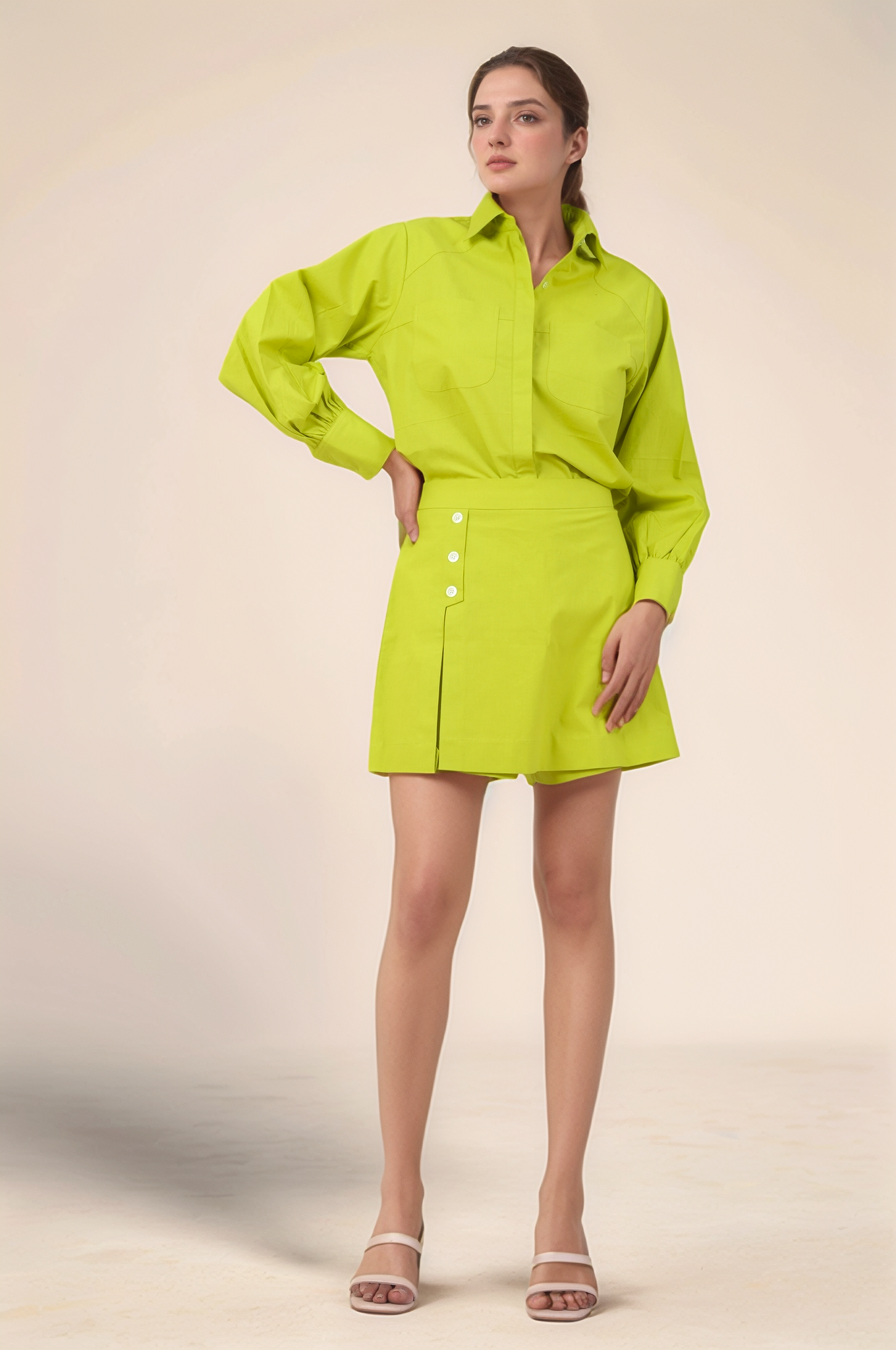 Lime Green Front Slit Shorts
