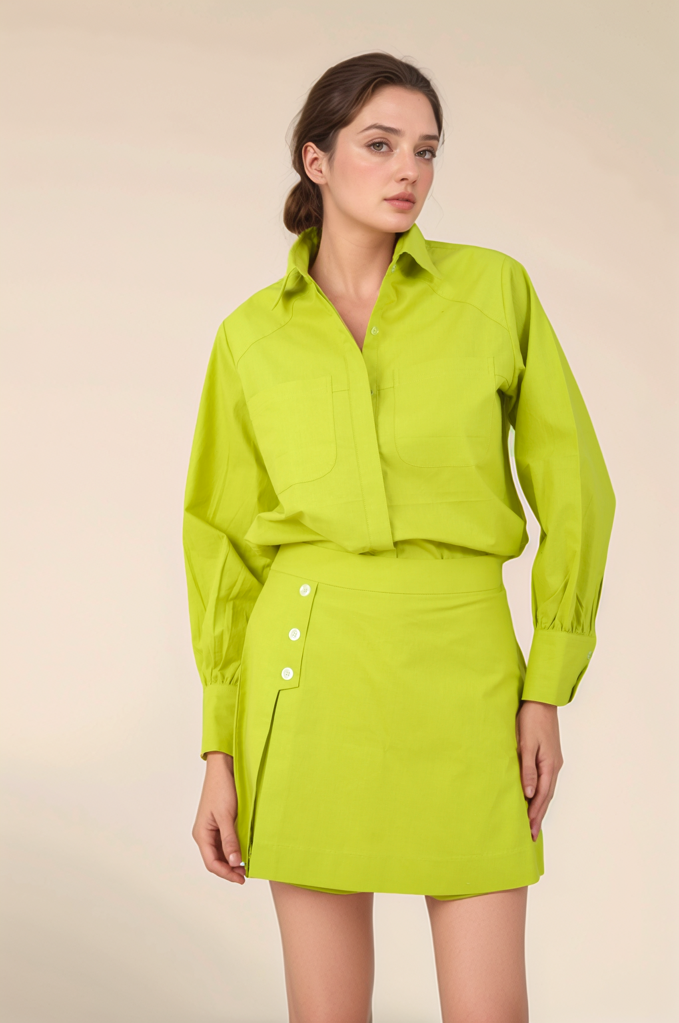 Lime Green Patch Pocket Cotton Co-ord Suit