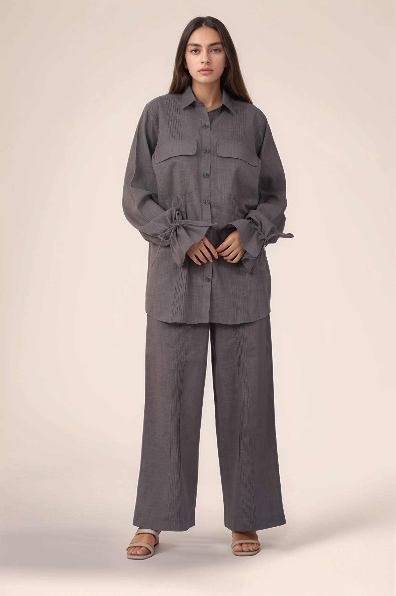 Grey Cotton Loose Trouser