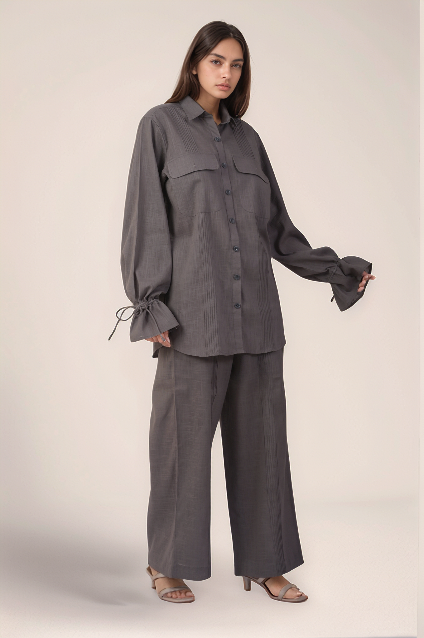 Grey Cotton Loose Trouser