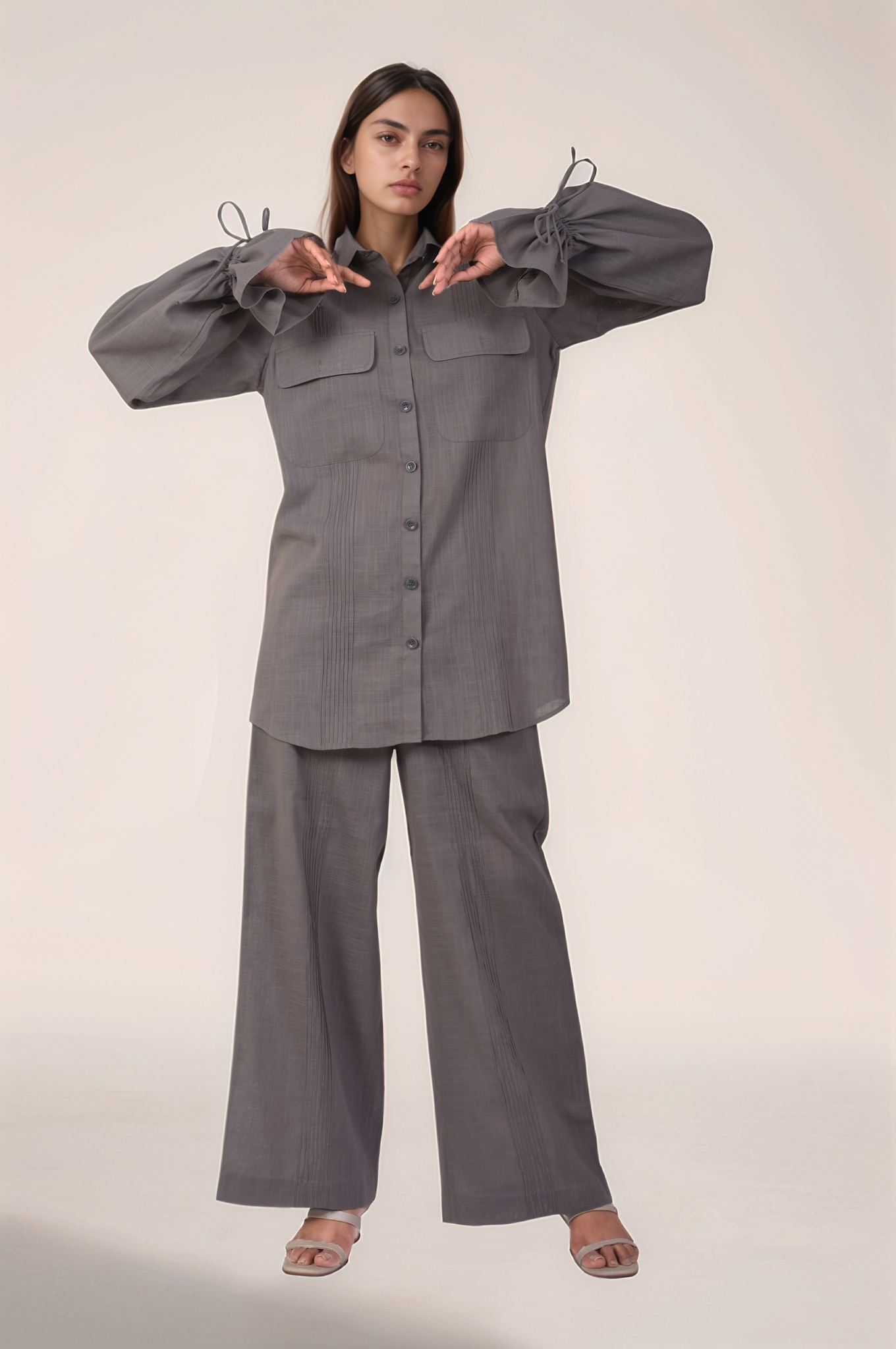 Grey Cotton Loose Trouser