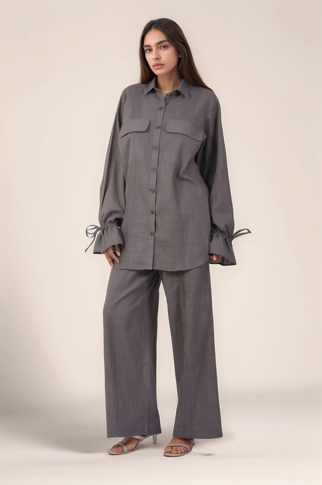 Grey Cotton Loose Trouser