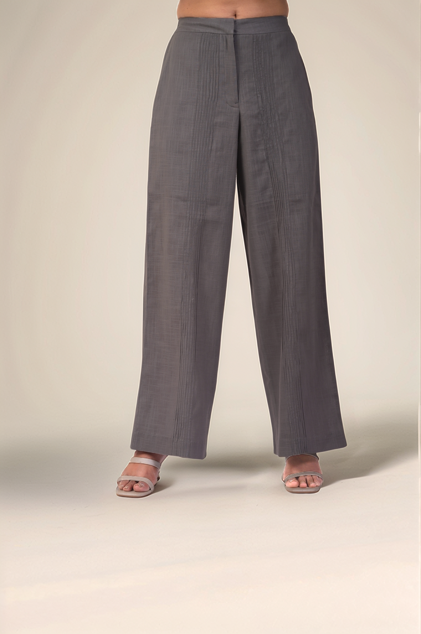 Grey Cotton Loose Trouser