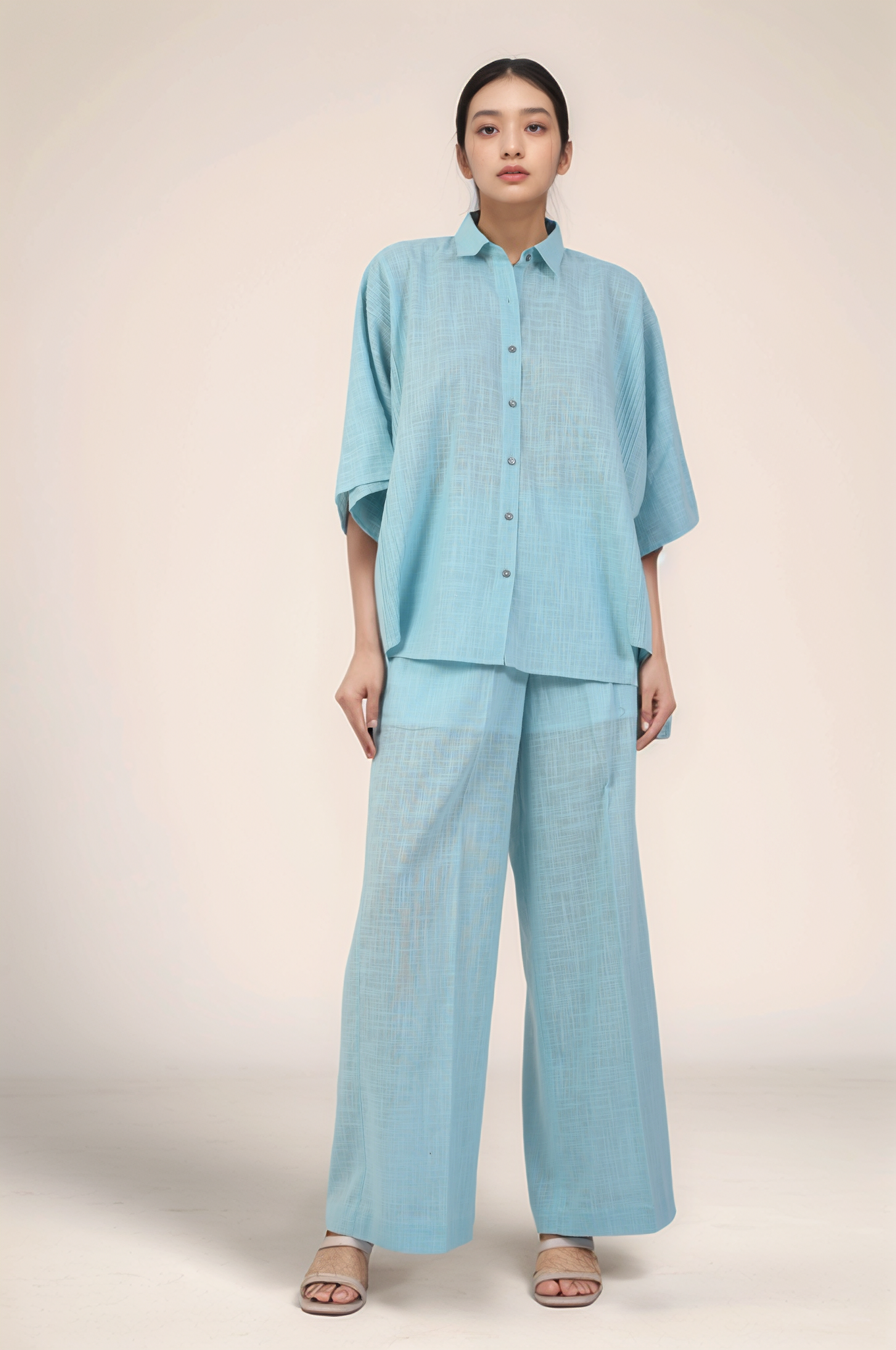 Powder Blue Cotton Loose Trouser