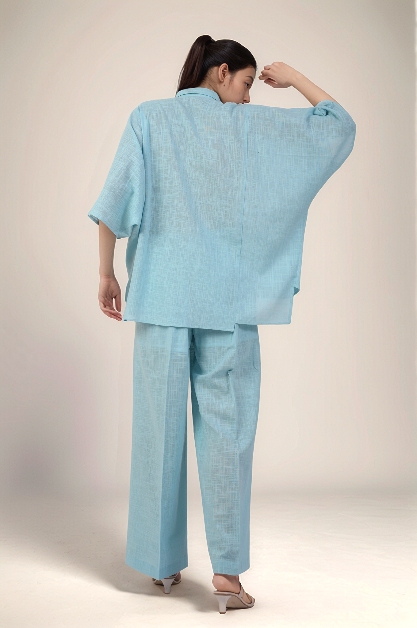Powder Blue Cotton Loose Trouser