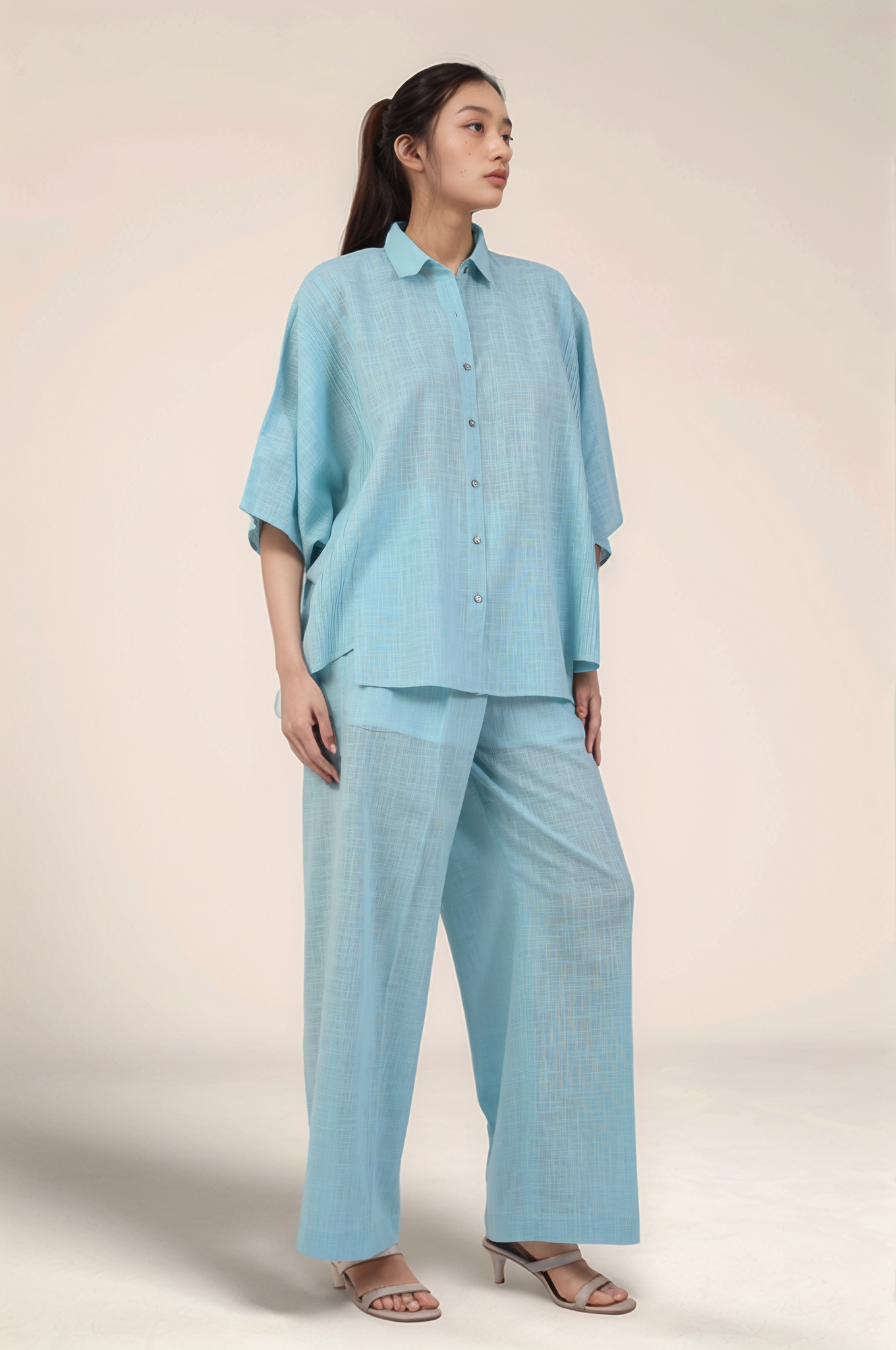 Powder Blue Cotton Loose Trouser