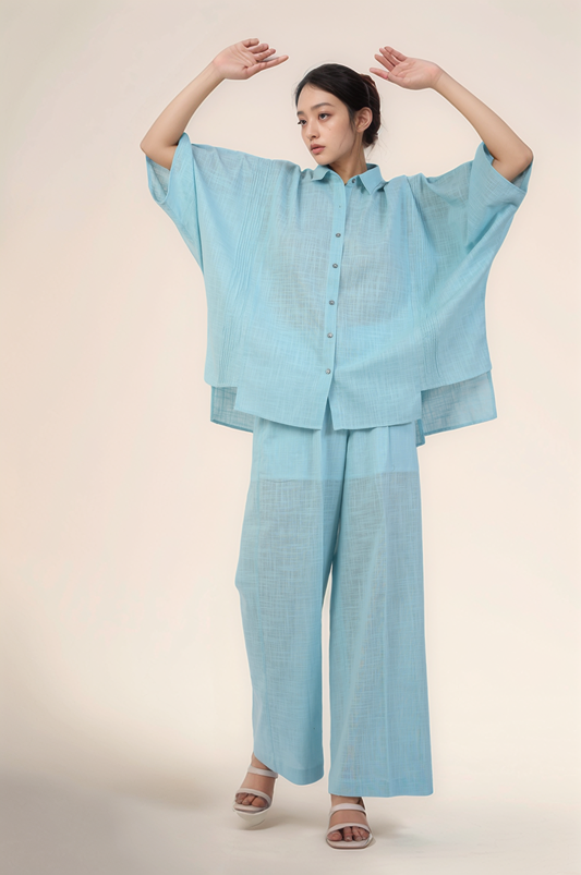 Powder Blue Cotton Loose Trouser