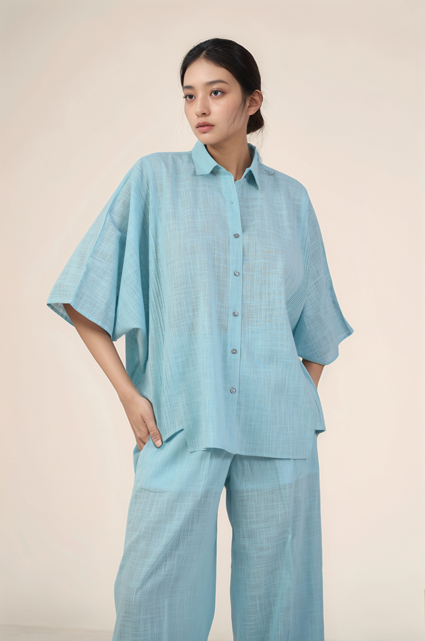 Powder Blue Batwing Sleeve Shirt