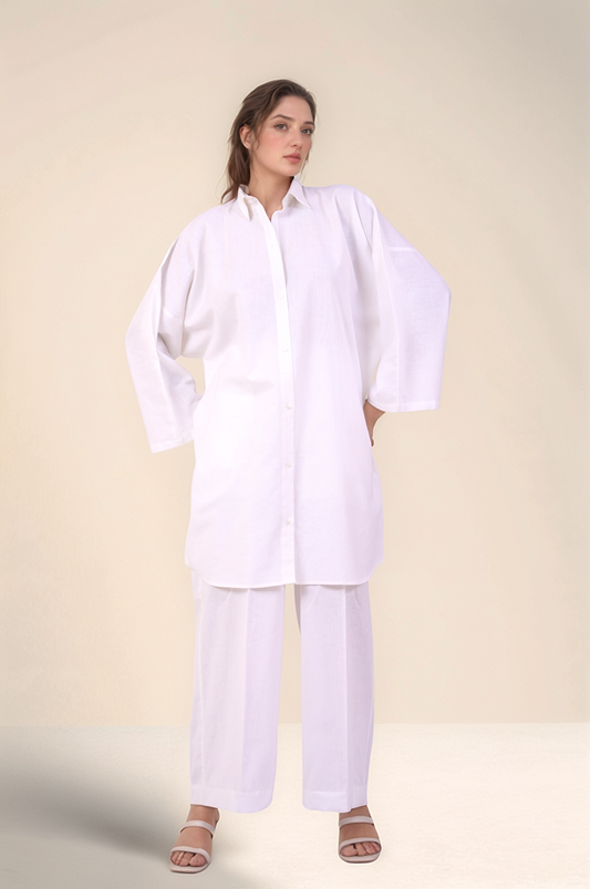 White Cotton Loose Trouser
