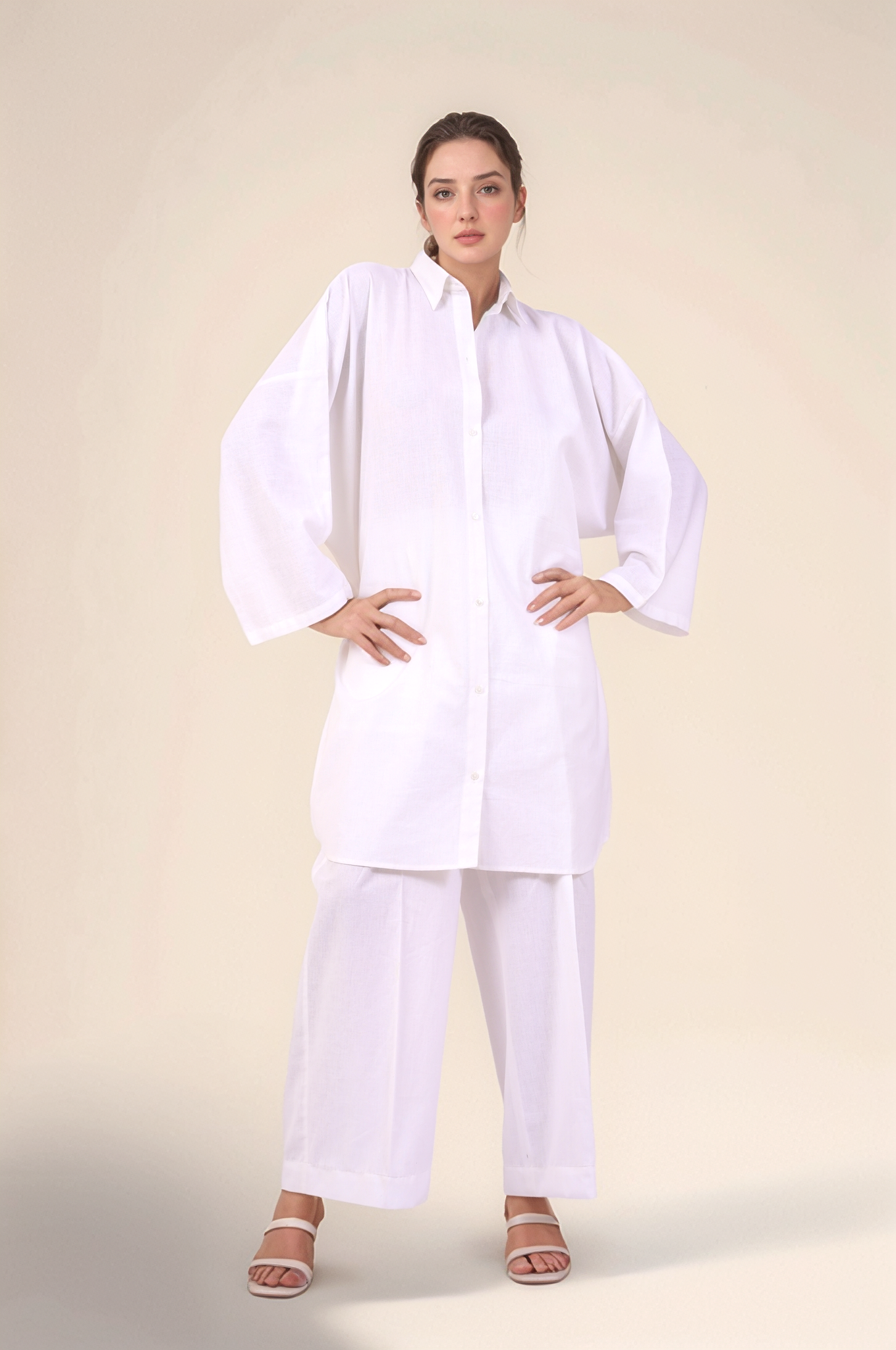 White Cotton Loose Trouser