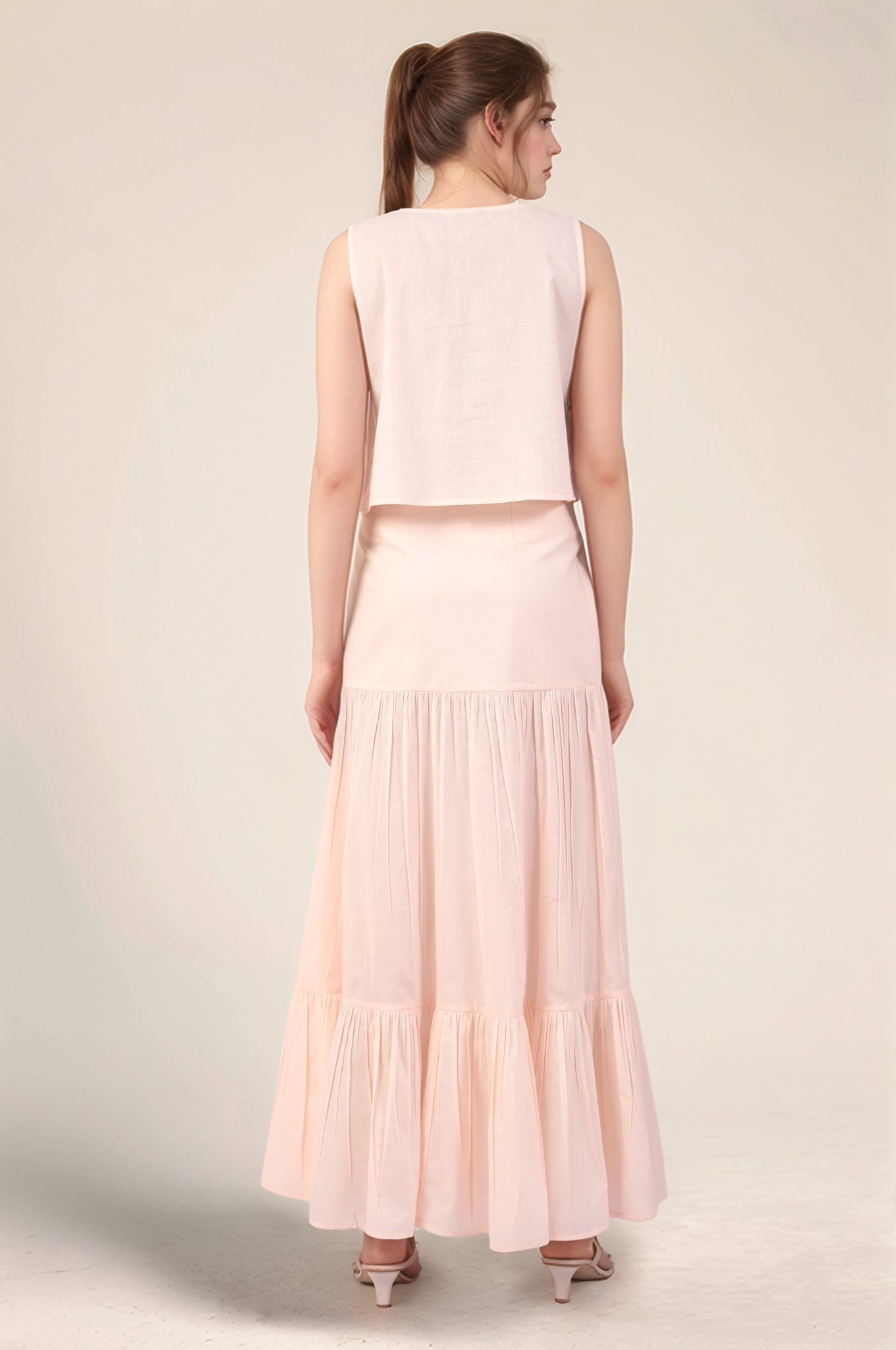 Powder Pink Pleated Cotton Co-ord suit shirt