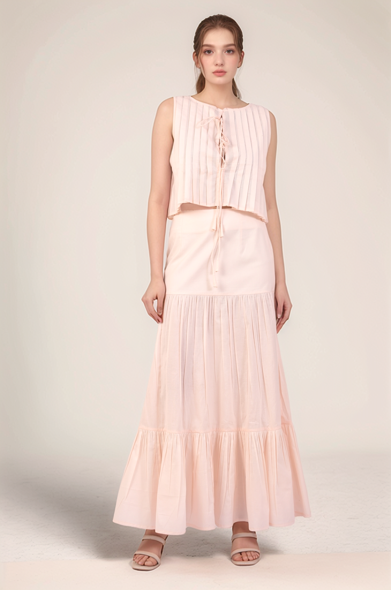 Powder Pink Pleated Cotton Co-ord suit shirt