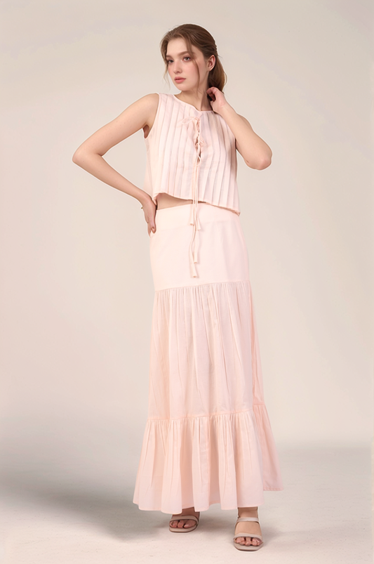 Powder Pink Pleated Cotton Co-ord suit shirt