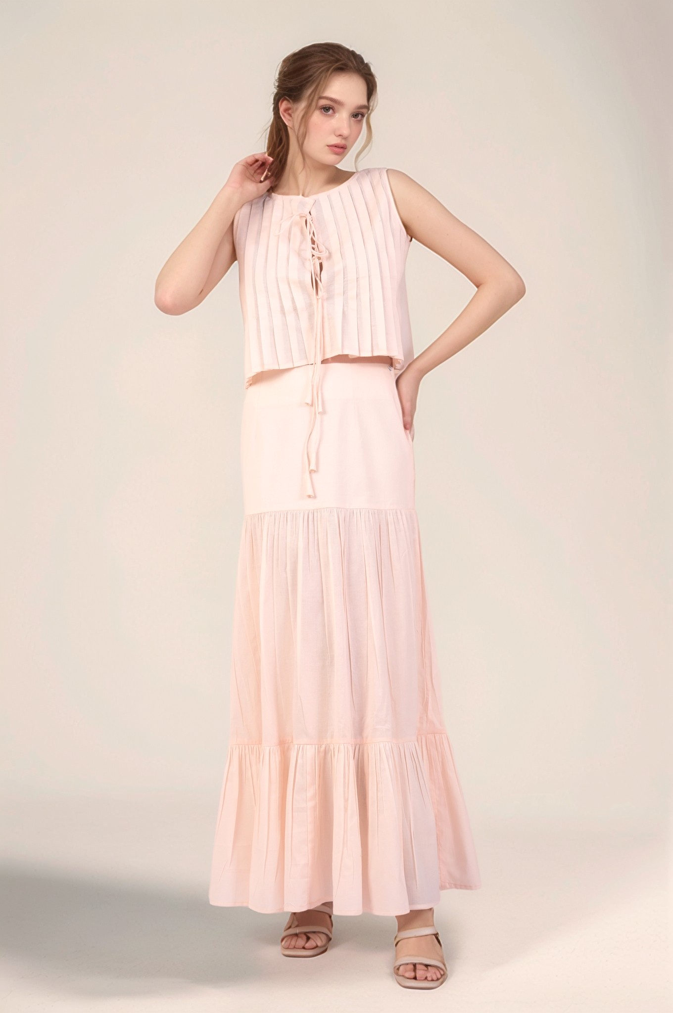 Powder Pink tiered maxi skirt
