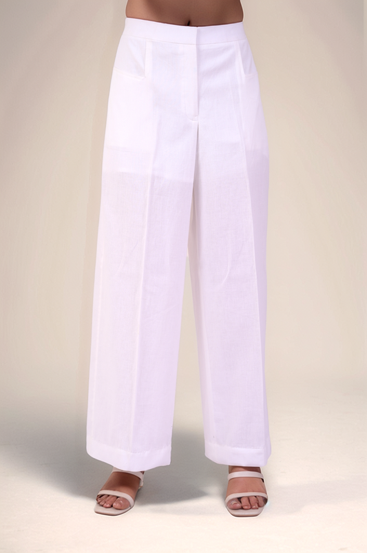 White Cotton Loose Trouser