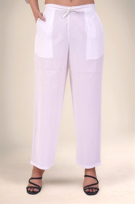 White Cotton Loose Drawstring Pants