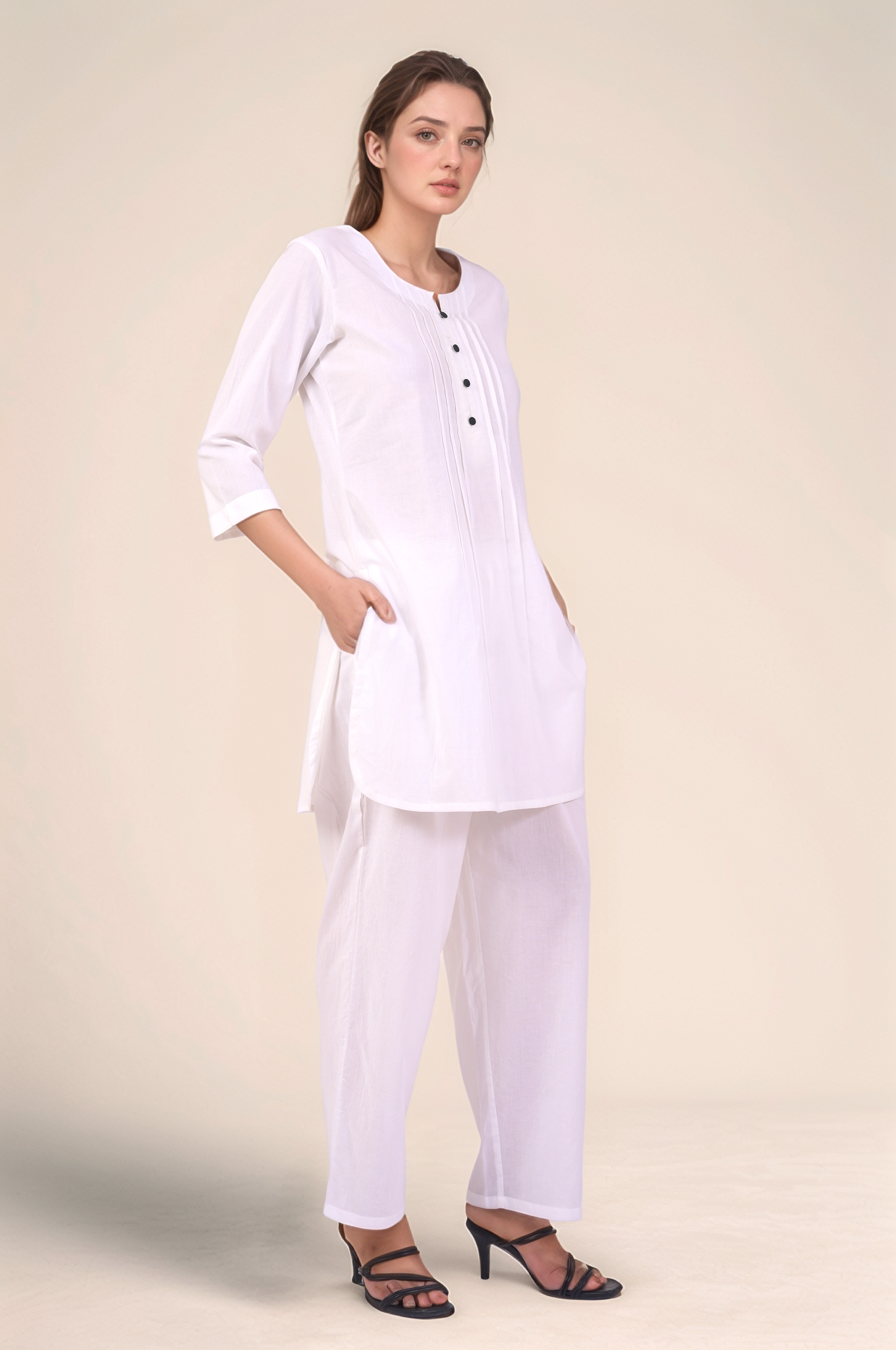 White Cotton Loose Drawstring Pants