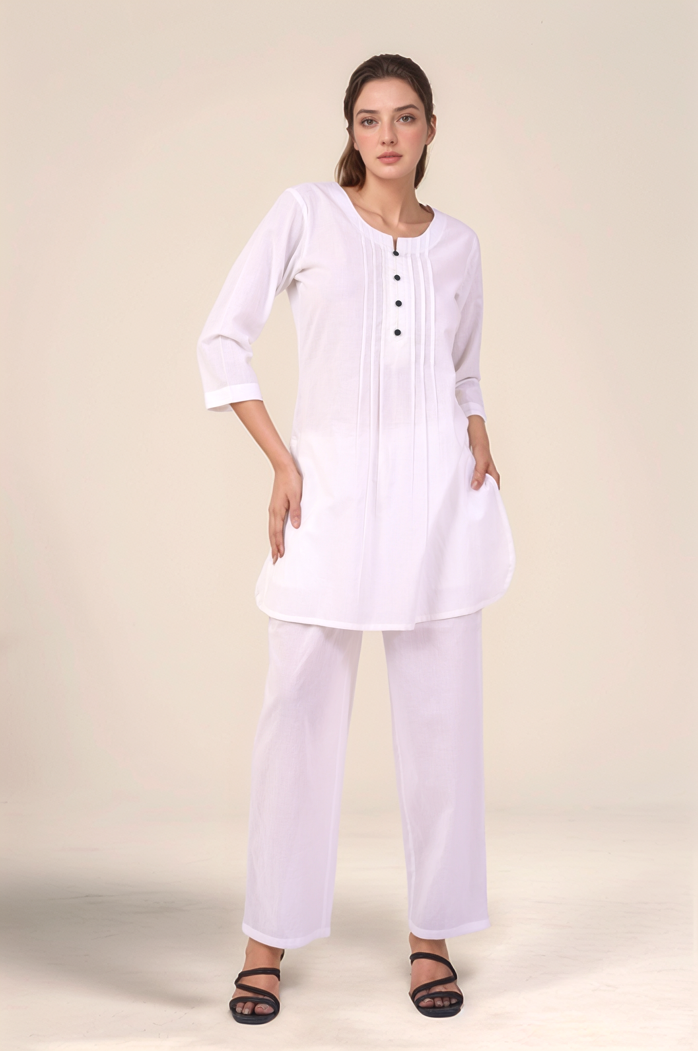 White Cotton Loose Drawstring Pants