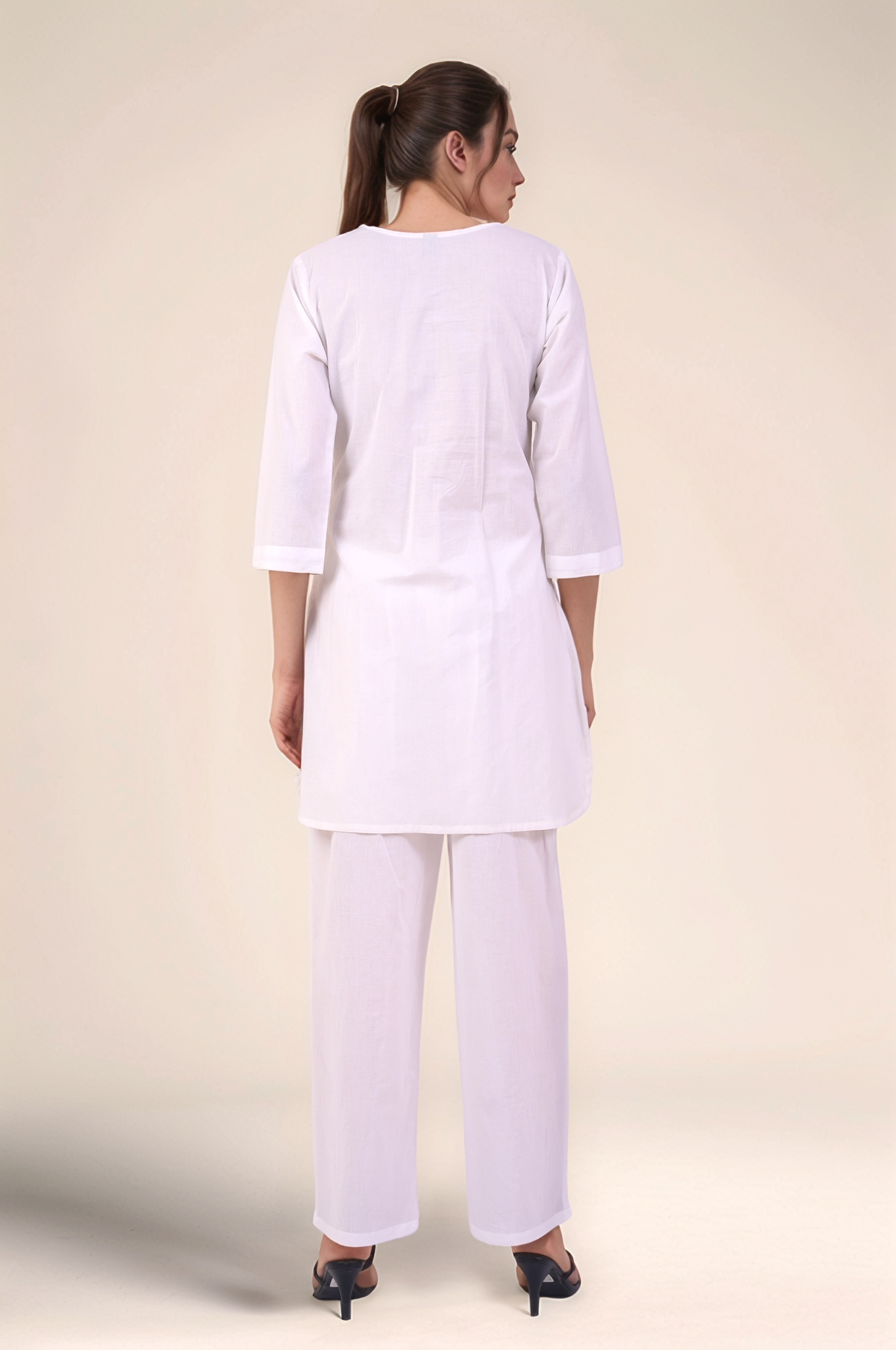 White Cotton Loose Drawstring Pants
