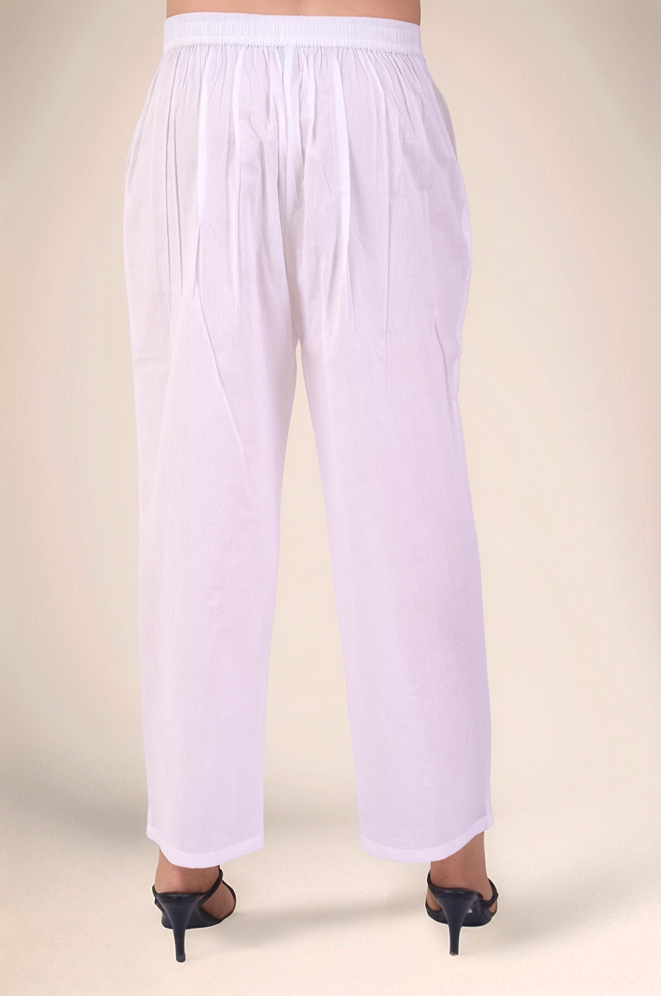 White Cotton Loose Drawstring Pants