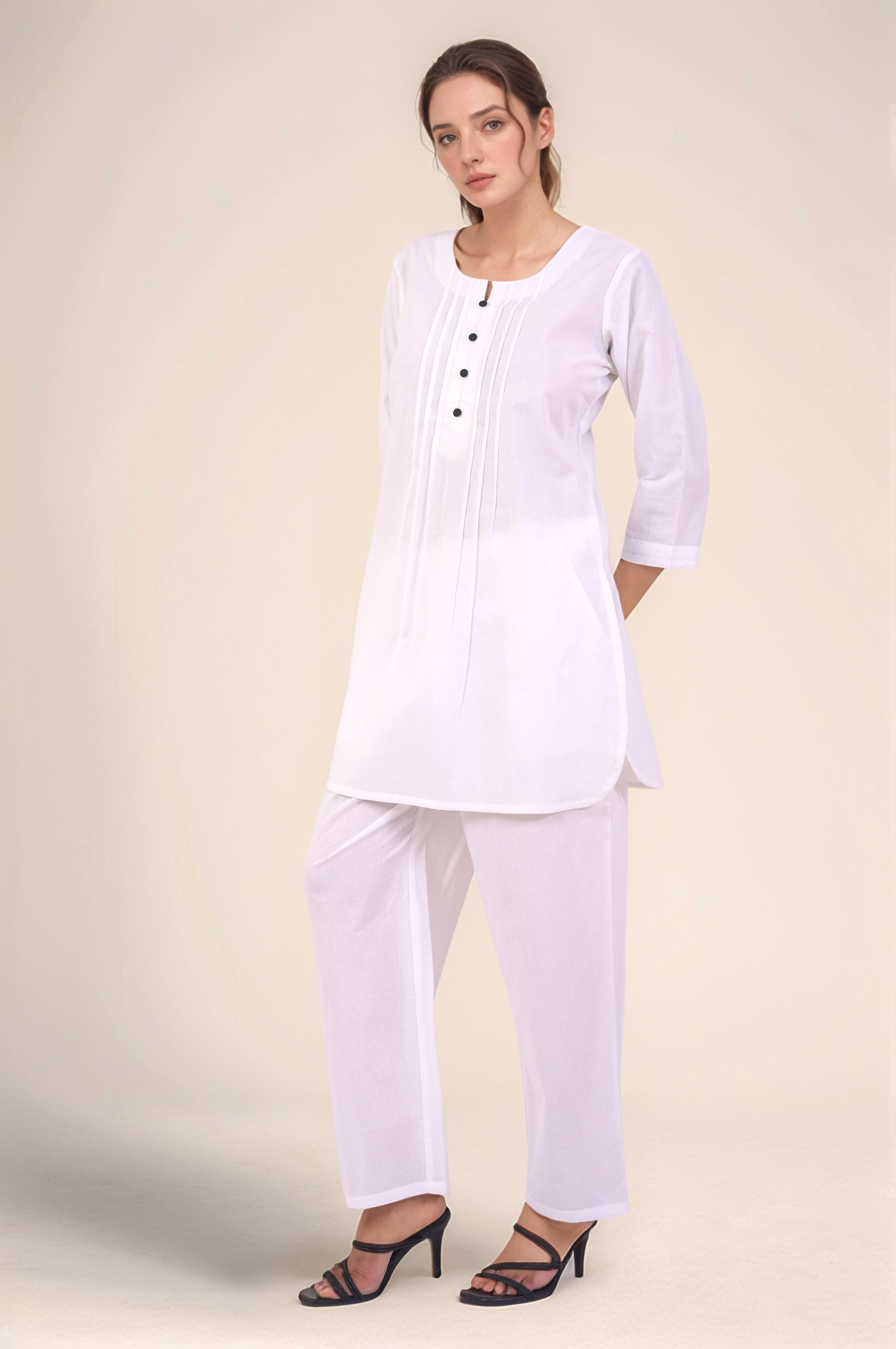White Cotton Loose Drawstring Pants