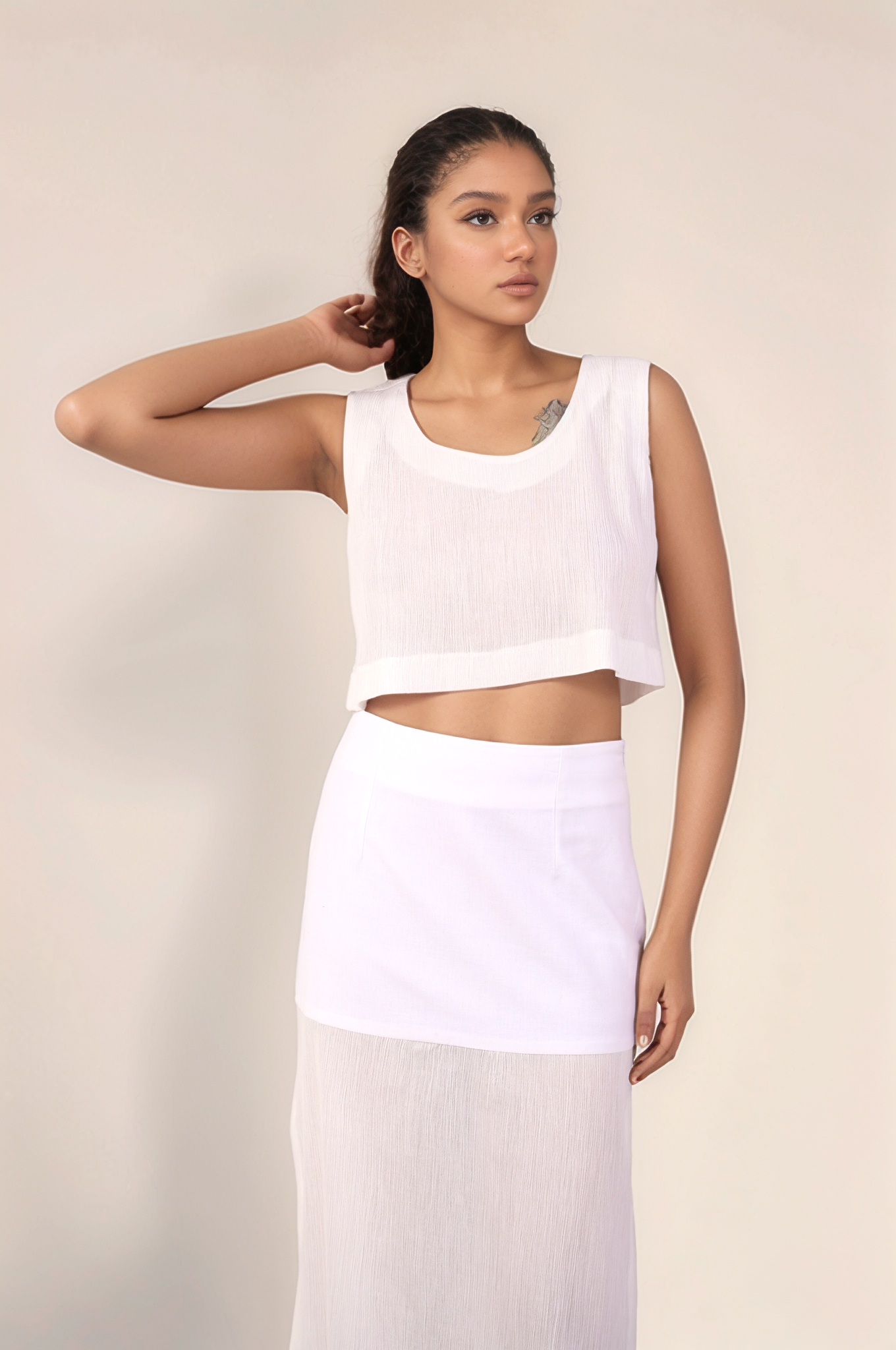 White Cotton Crop Co-ord Suit
