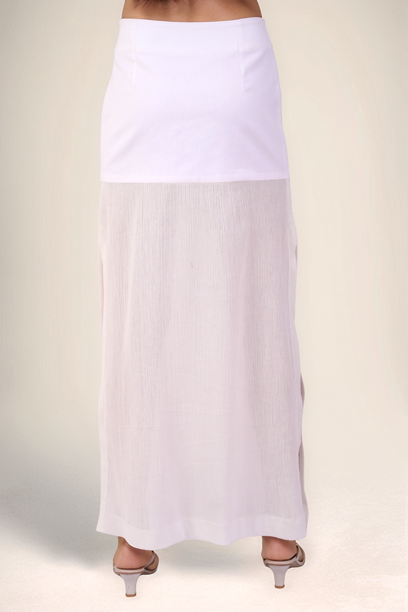 White Crushed Cotton Yoked Skirt