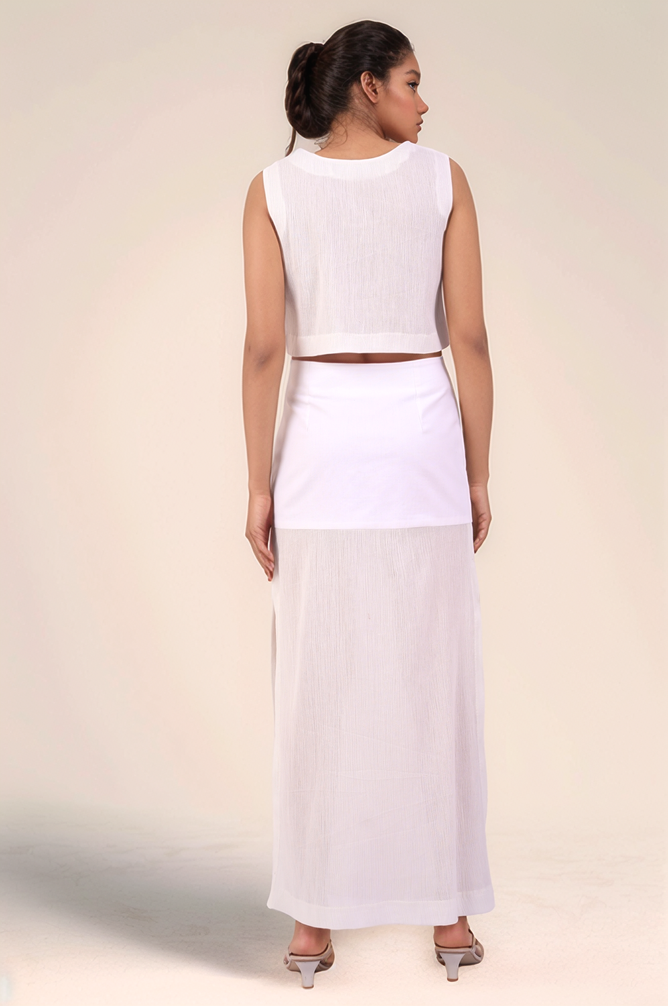 White Crushed Cotton Yoked Skirt