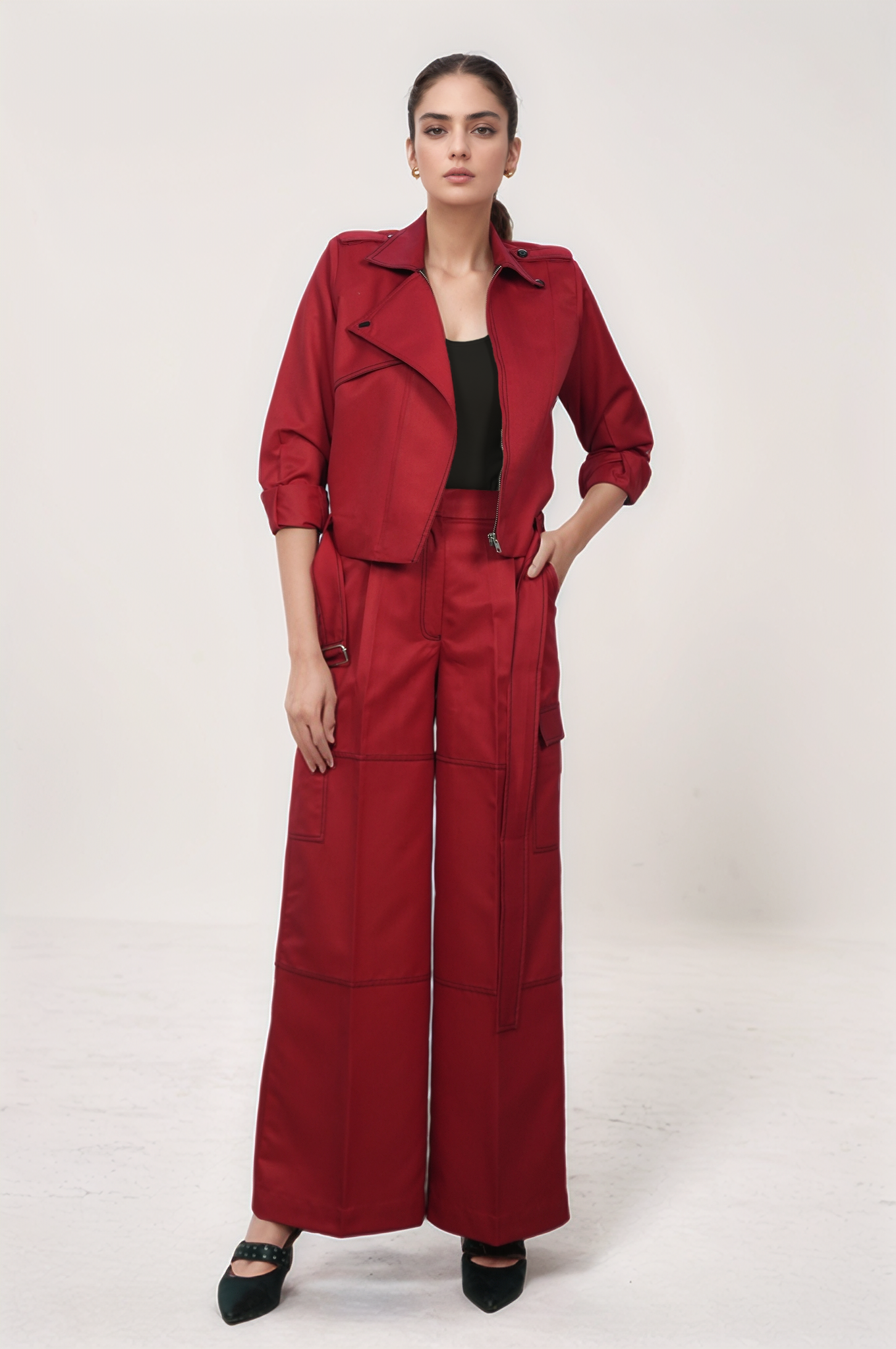 Red Casual Jacket Co-ord Suit