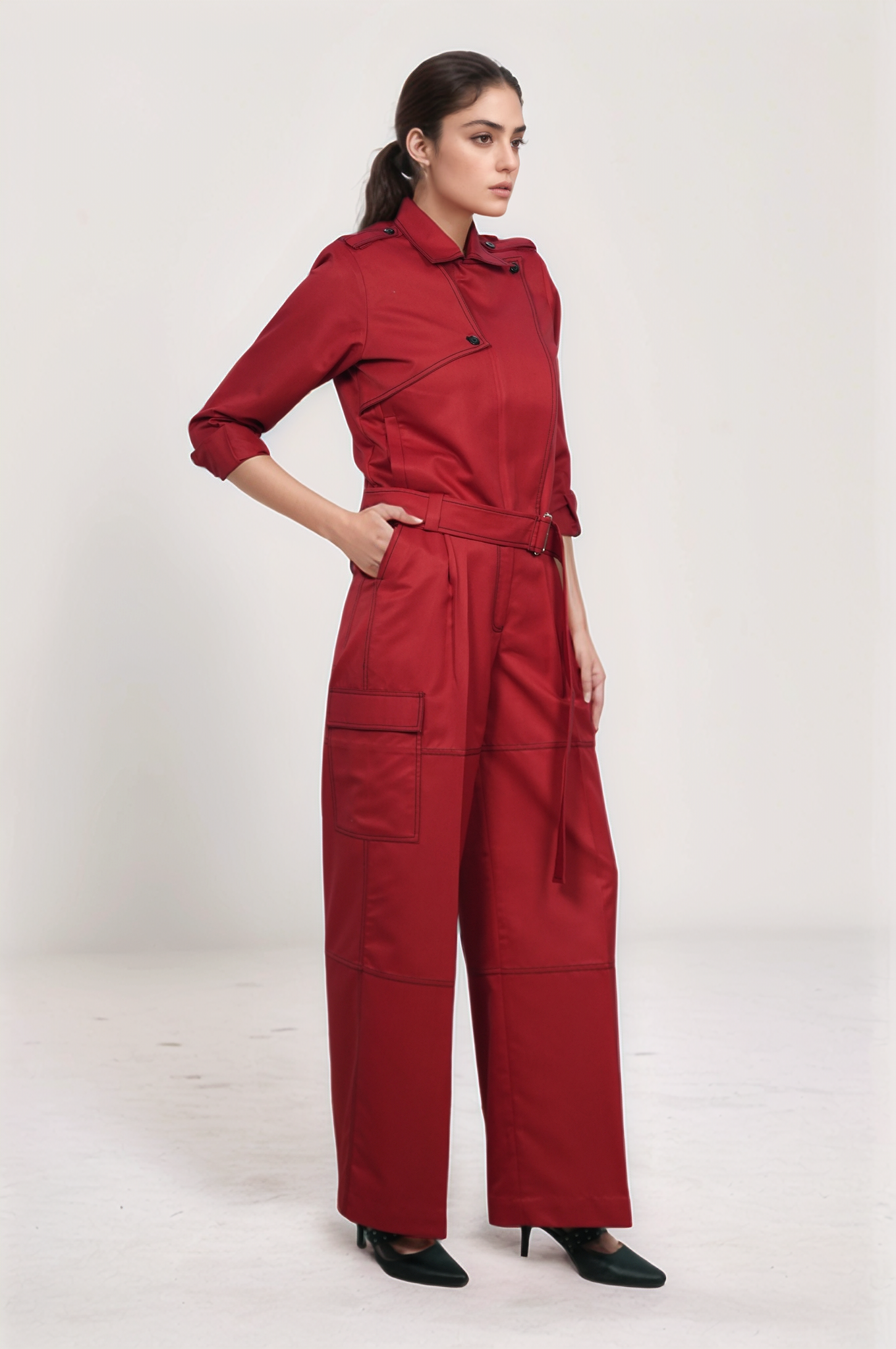 Red Casual Jacket Co-ord Suit