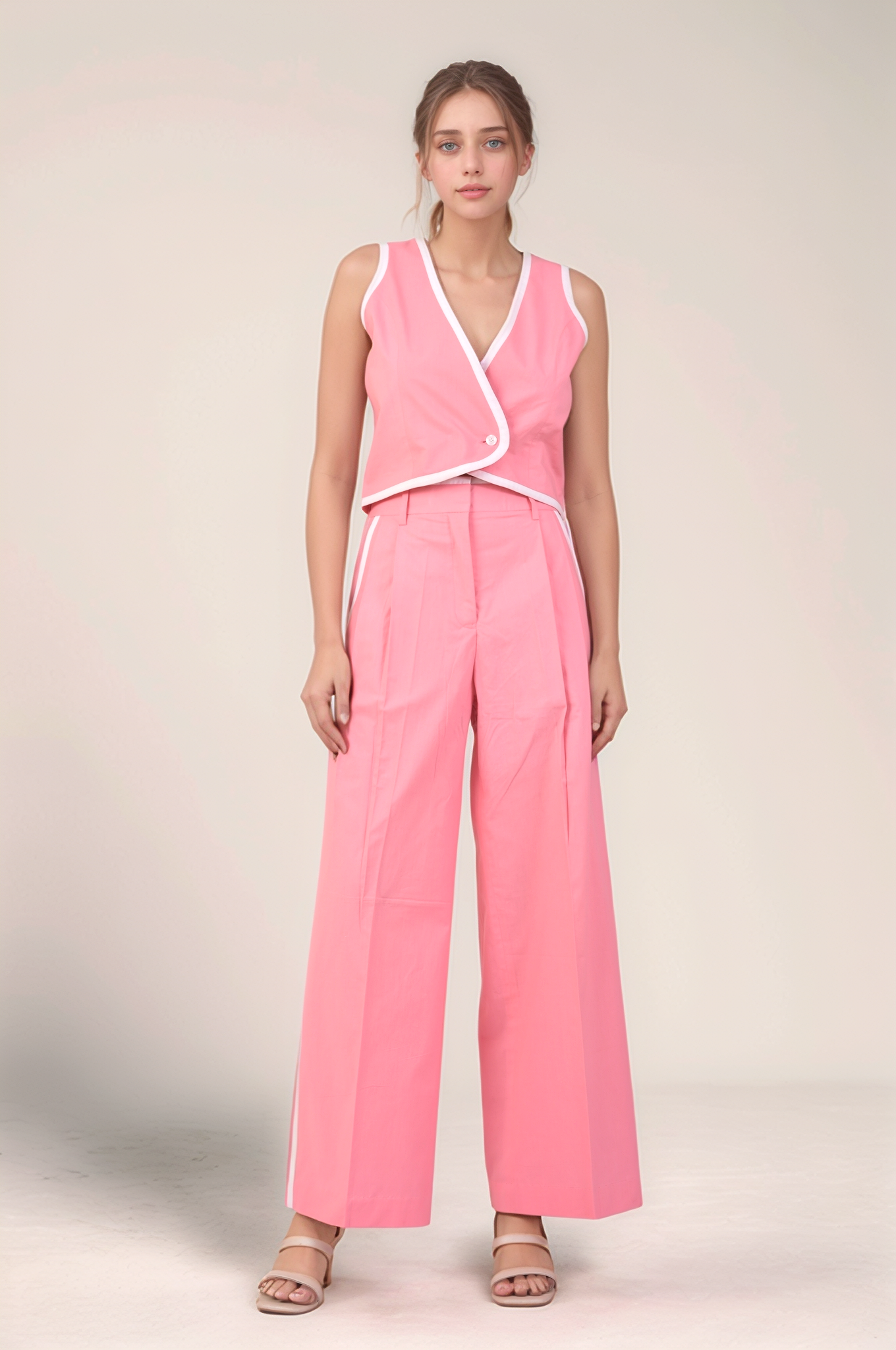 Pink Piping Cotton Waistcoat