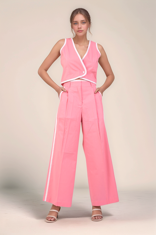 Pink Piping Cotton Waistcoat