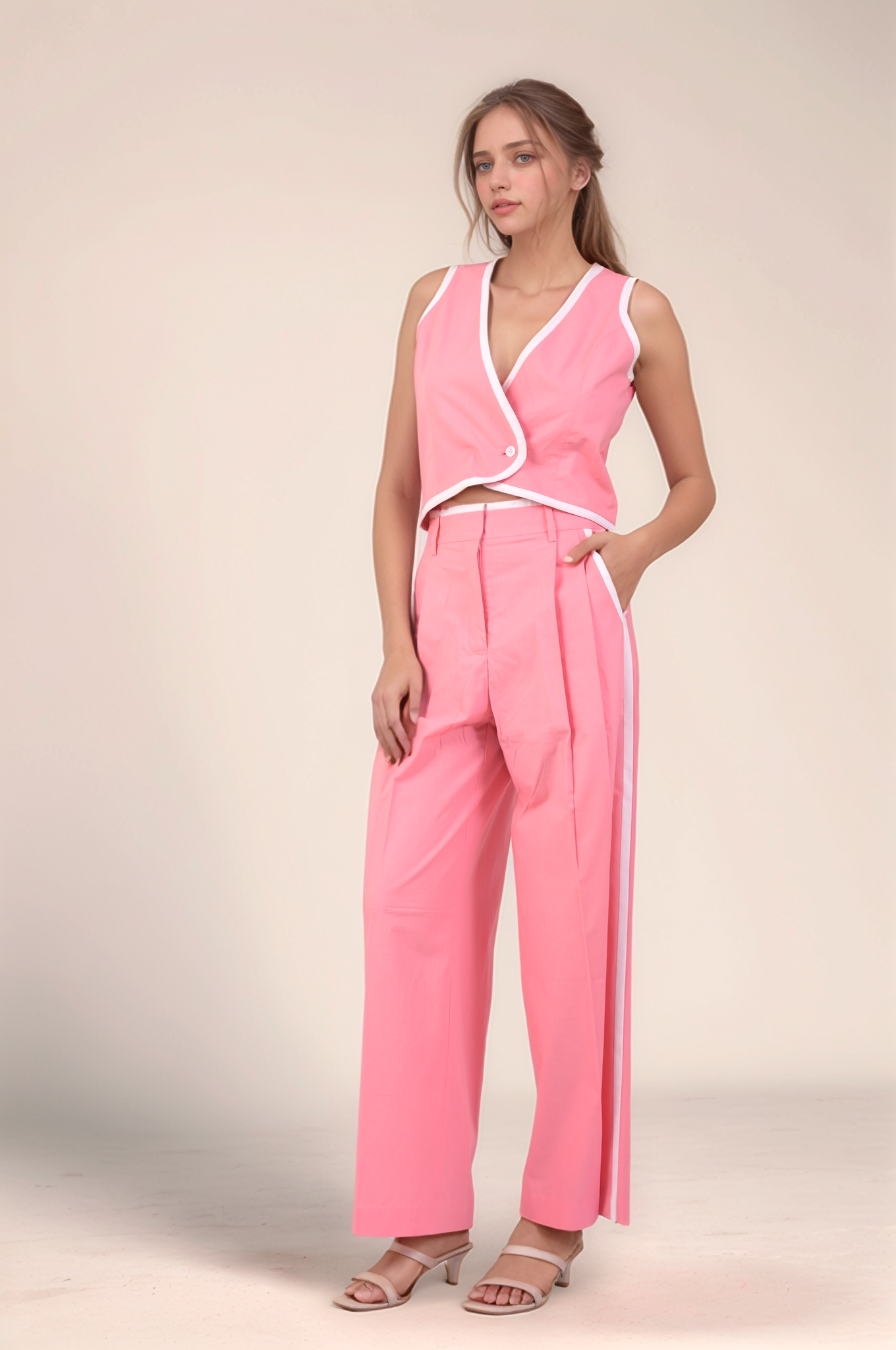 Pink Piping Cotton Waistcoat